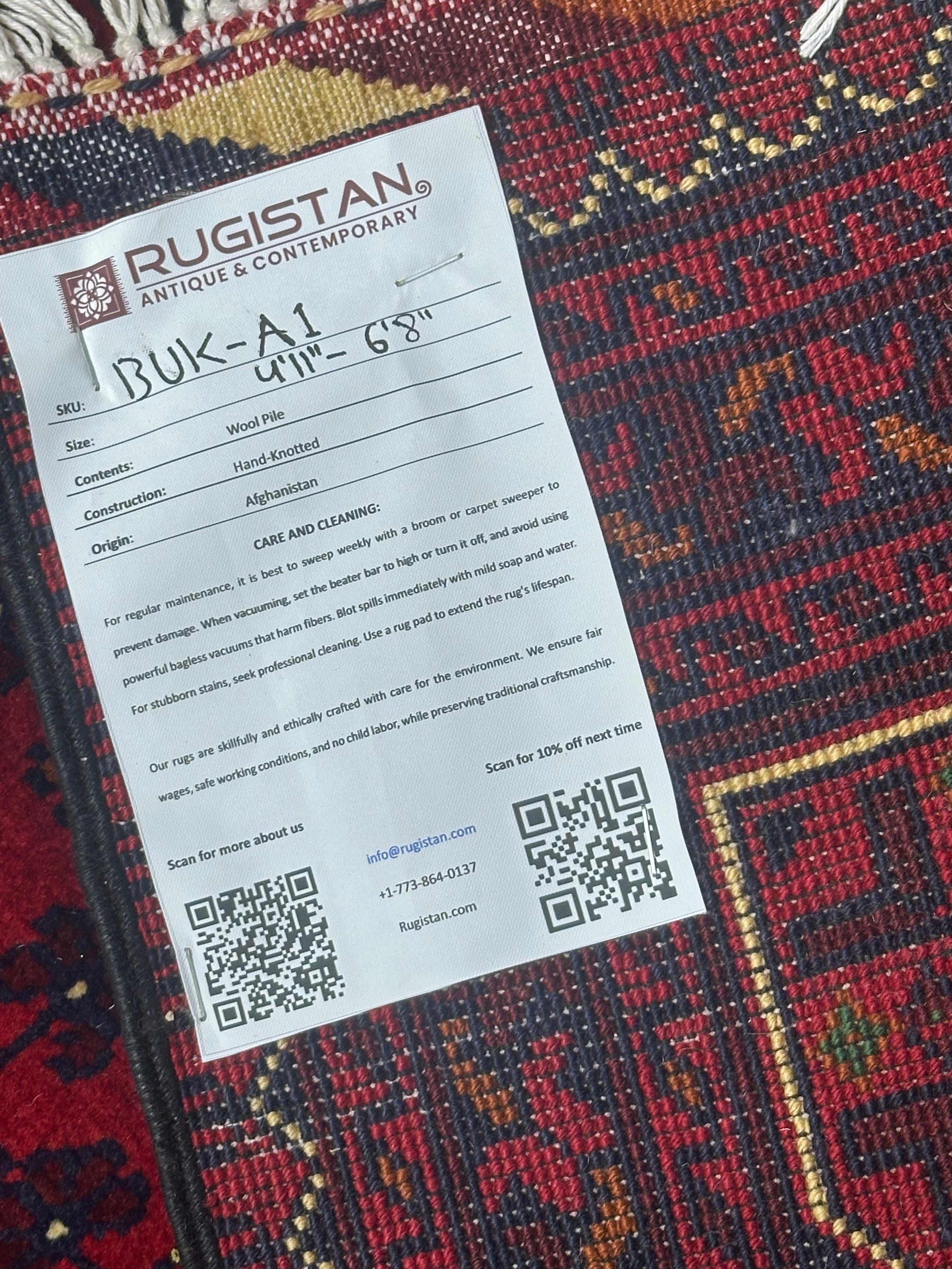 Afghan Turkmen Rug 5x7, Burgundy, Red & Navy, Hand-Knotted Wool, view 4