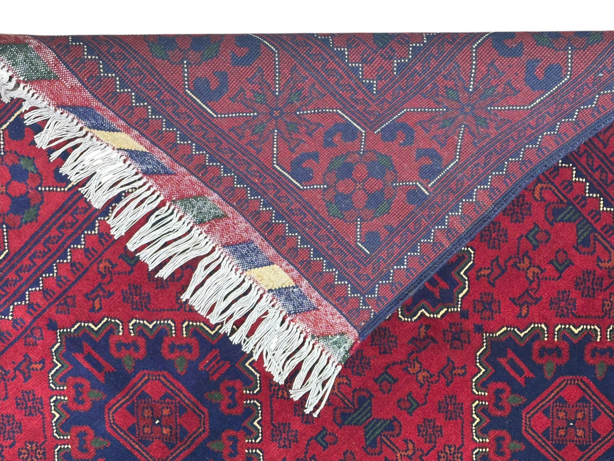Afghan Khamyab Rug 4'11" x 6'5", Hand-Knotted Wool, Red & Blue, view 3