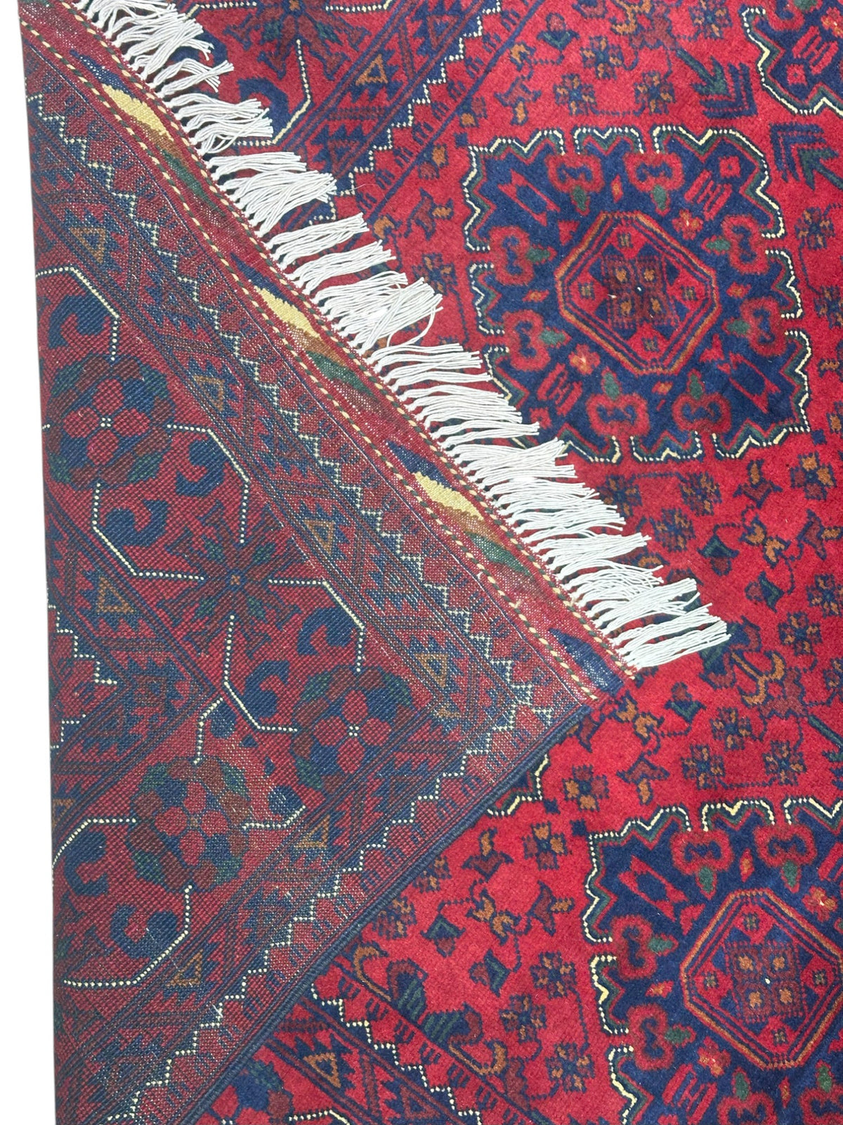 Afghan Khamyab Rug 4'9" x 6'3", Hand-Knotted Wool, Red & Blue, view 3