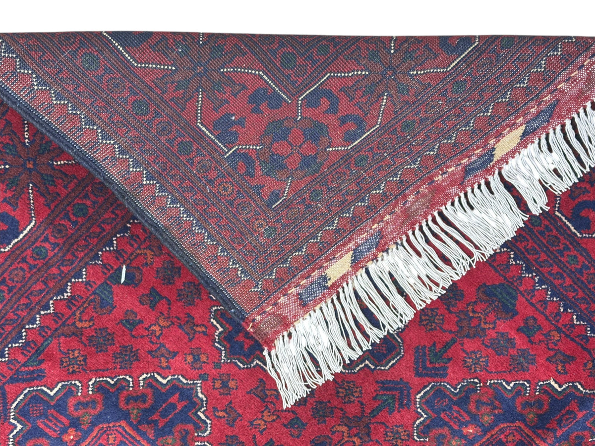 Afghan Khamyab Rug 5'1" x 6'10", Hand-Knotted Wool, Red & Blue, view 3