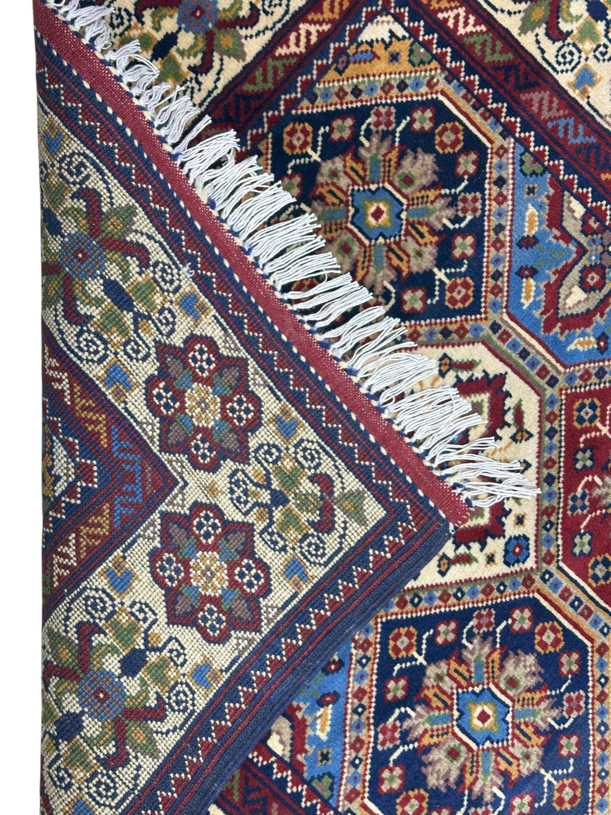 Afghan Kashi Runner 2'11" x 9'9", Hand-Knotted Wool, Cream, Red & Blue, view 3