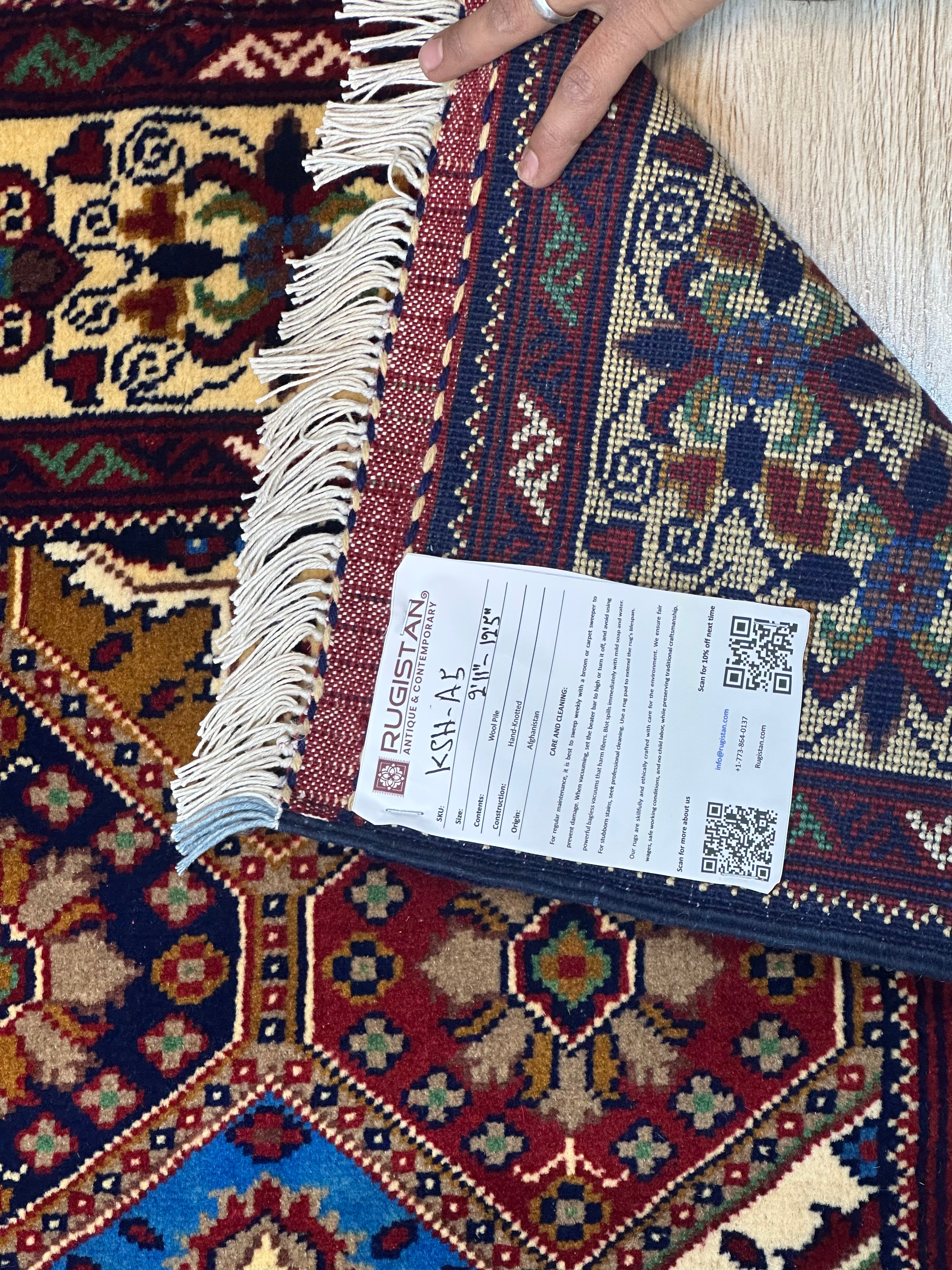 Afghan Kashi Runner 2'11" x 12'5", Hand-Knotted Wool, Cream & Red, view 4