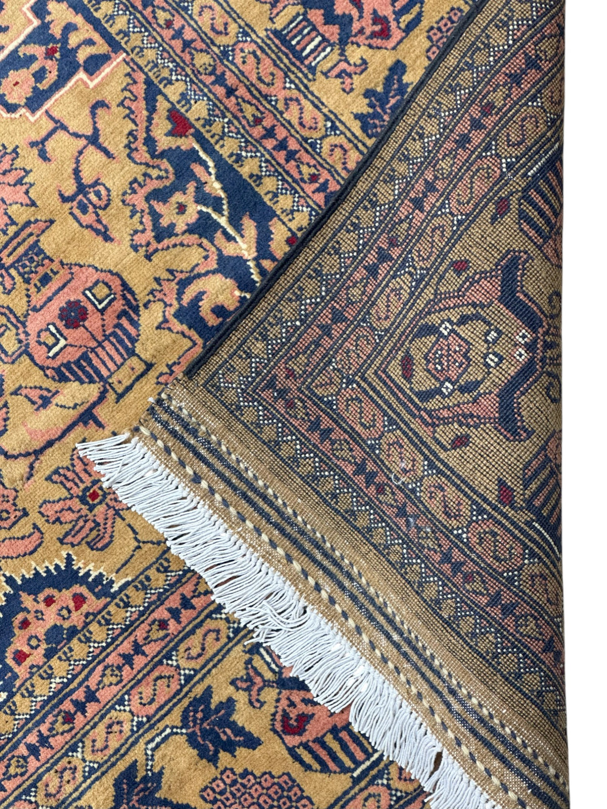 Afghan Rug 7x10, Gold, Navy & Pink, Hand-Knotted Wool, view 3