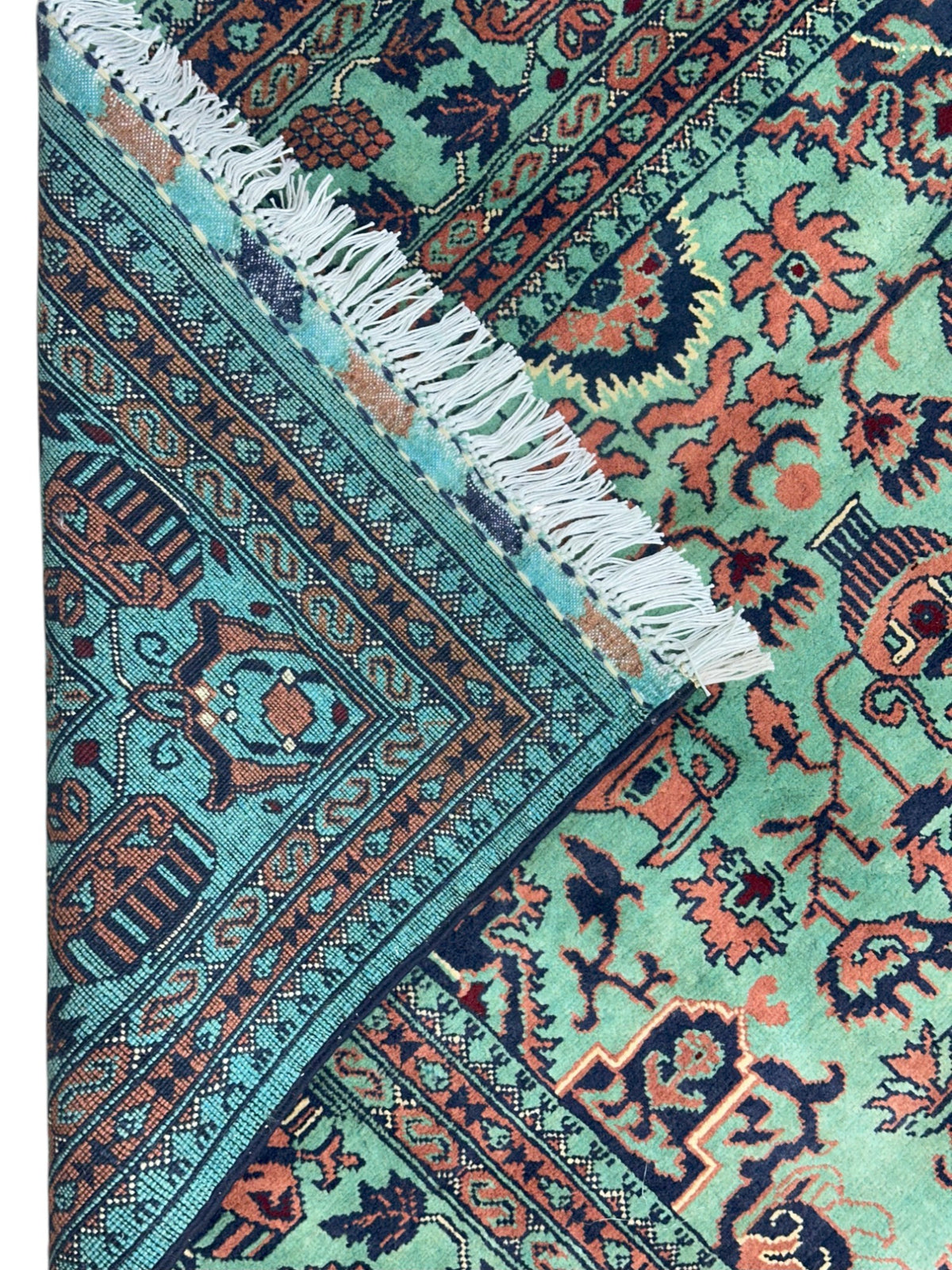 Afghan Rug 7x10, Teal, Navy & Rust, Hand-Knotted Wool, view 3