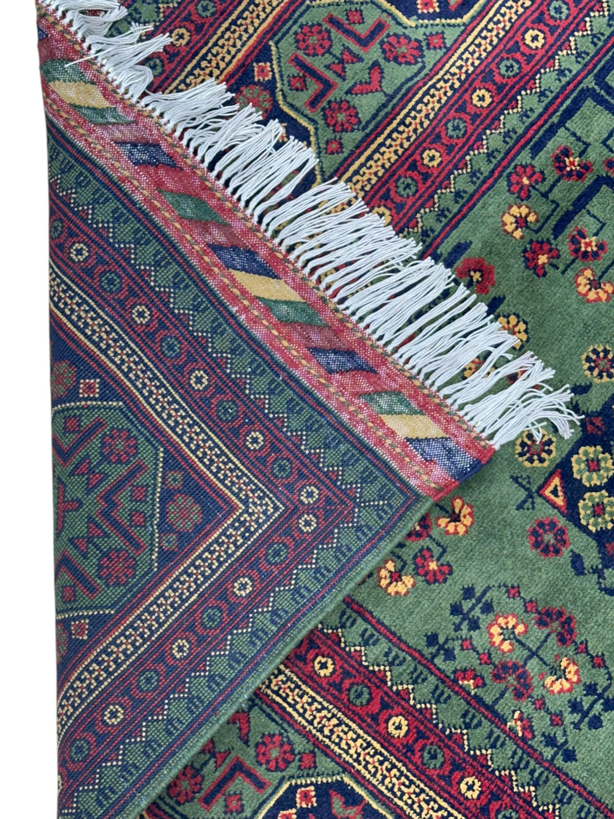 Afghan Turkmen Rug 7x11, Green, Burgundy & Navy, Hand-Knotted Wool, view 3
