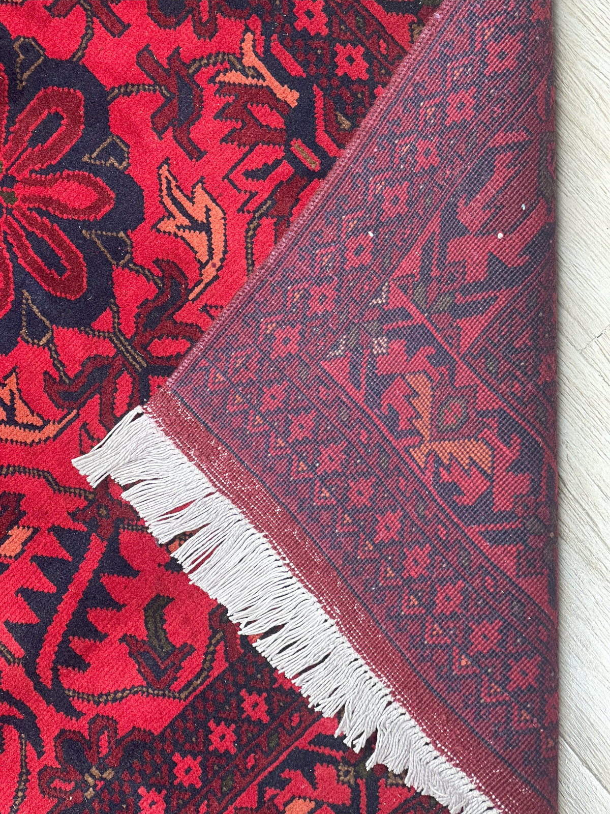 Afghan Tribal Rug 7x10, Red, Navy, Burgundy & Orange, Hand-Knotted Wool, view 3