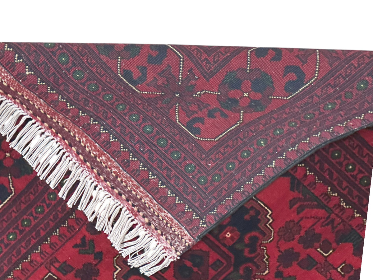 Afghan Khamyab Rug 6'7" x 9'6", Hand-Knotted Wool, Red & Blue, view 3