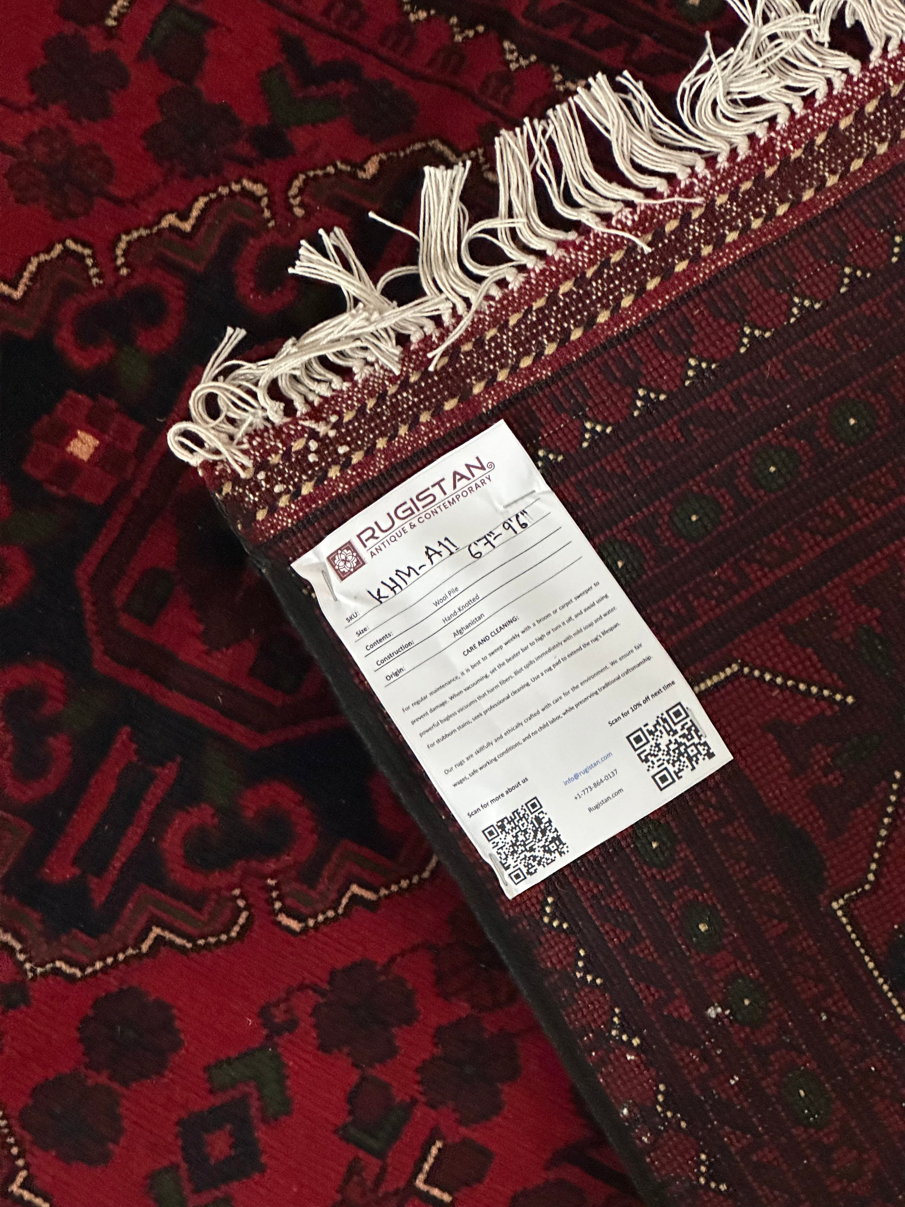 Afghan Khamyab Rug 6'7" x 9'6", Hand-Knotted Wool, Red & Blue, view 4
