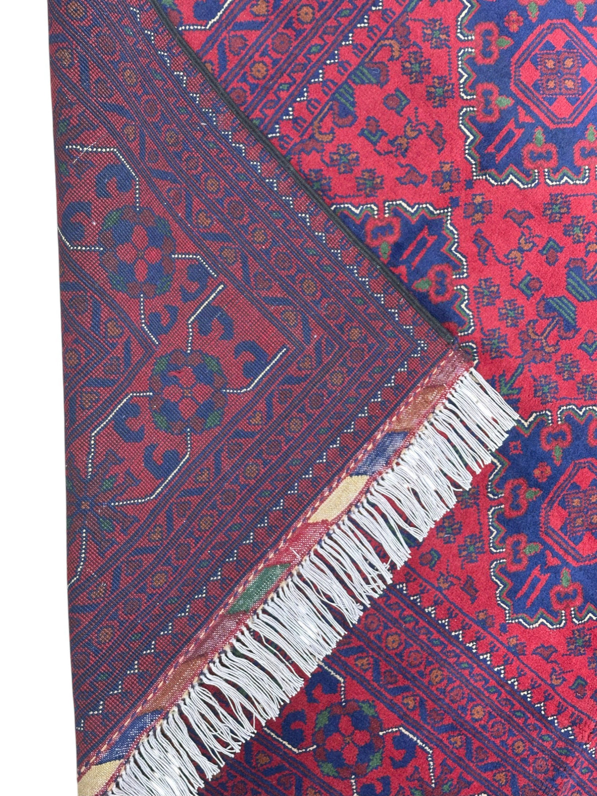 Afghan Khamyab Rug 6'6" x 9'9", Hand-Knotted Wool, Red & Blue, view 3