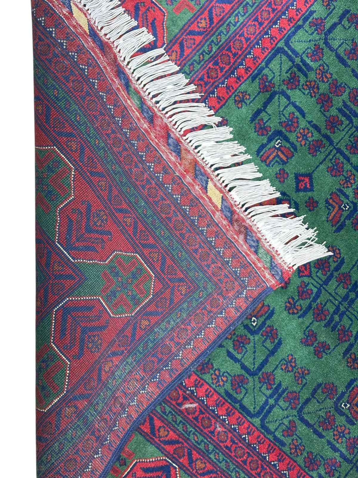 Afghan Turkmen Rug 7x10, Green, Burgundy & Red, Hand-Knotted Wool, view 3