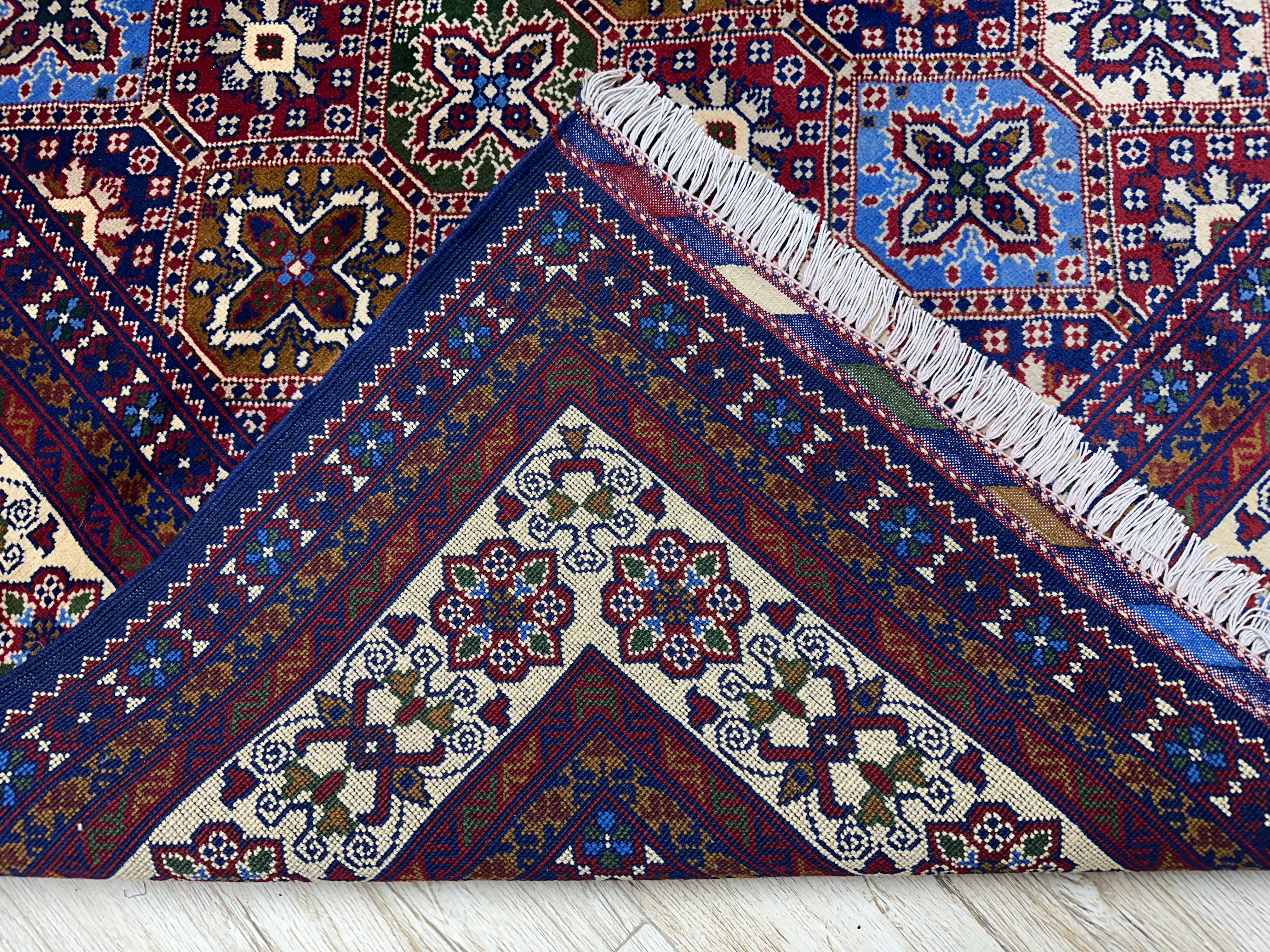 Afghan Rug 8x11, Navy, Red & Light Blue, Hand-Knotted Wool, view 3