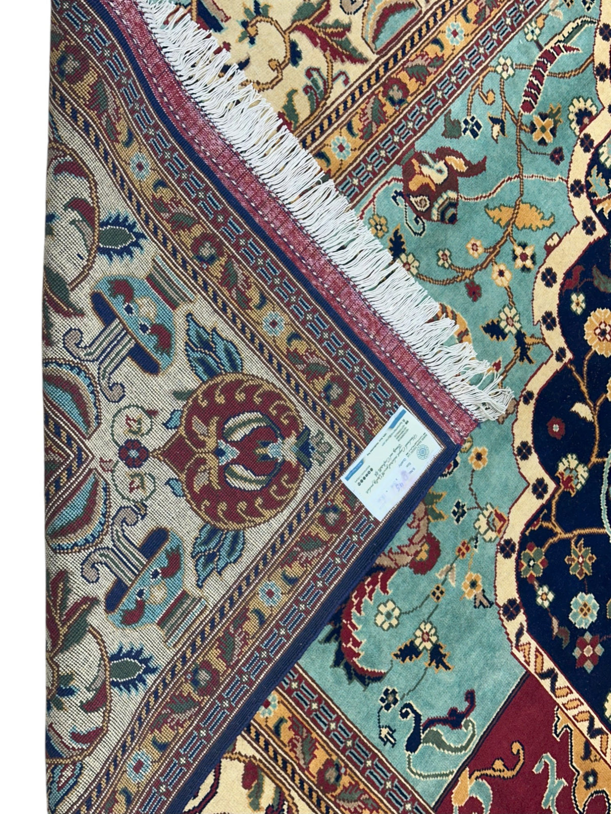 Afghan Rug 10x13, Navy, Light Blue & Ivory, Hand-Knotted Wool, view 12