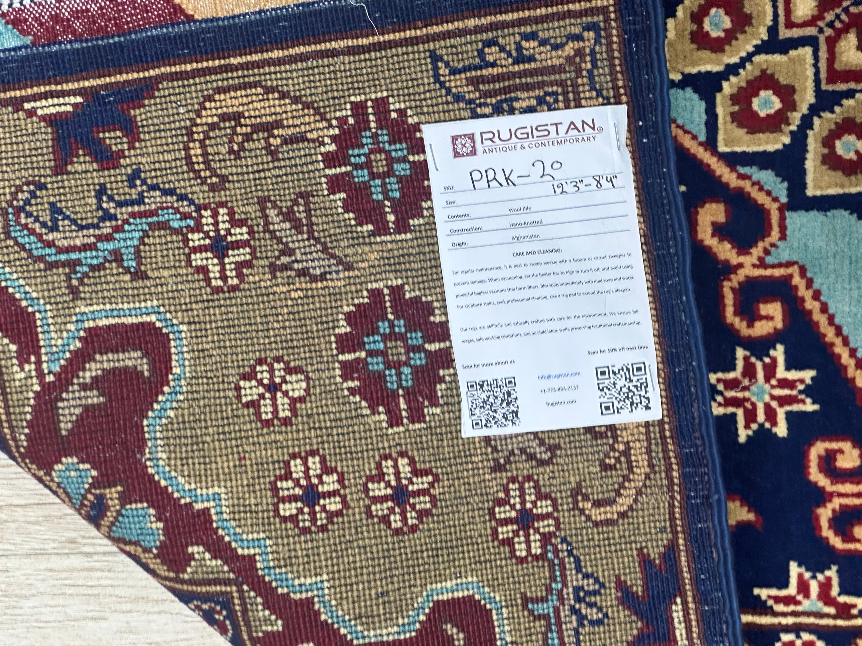 Afghan Rug 8x12, Beige, Light Blue & Navy, Hand-Knotted Wool, view 4