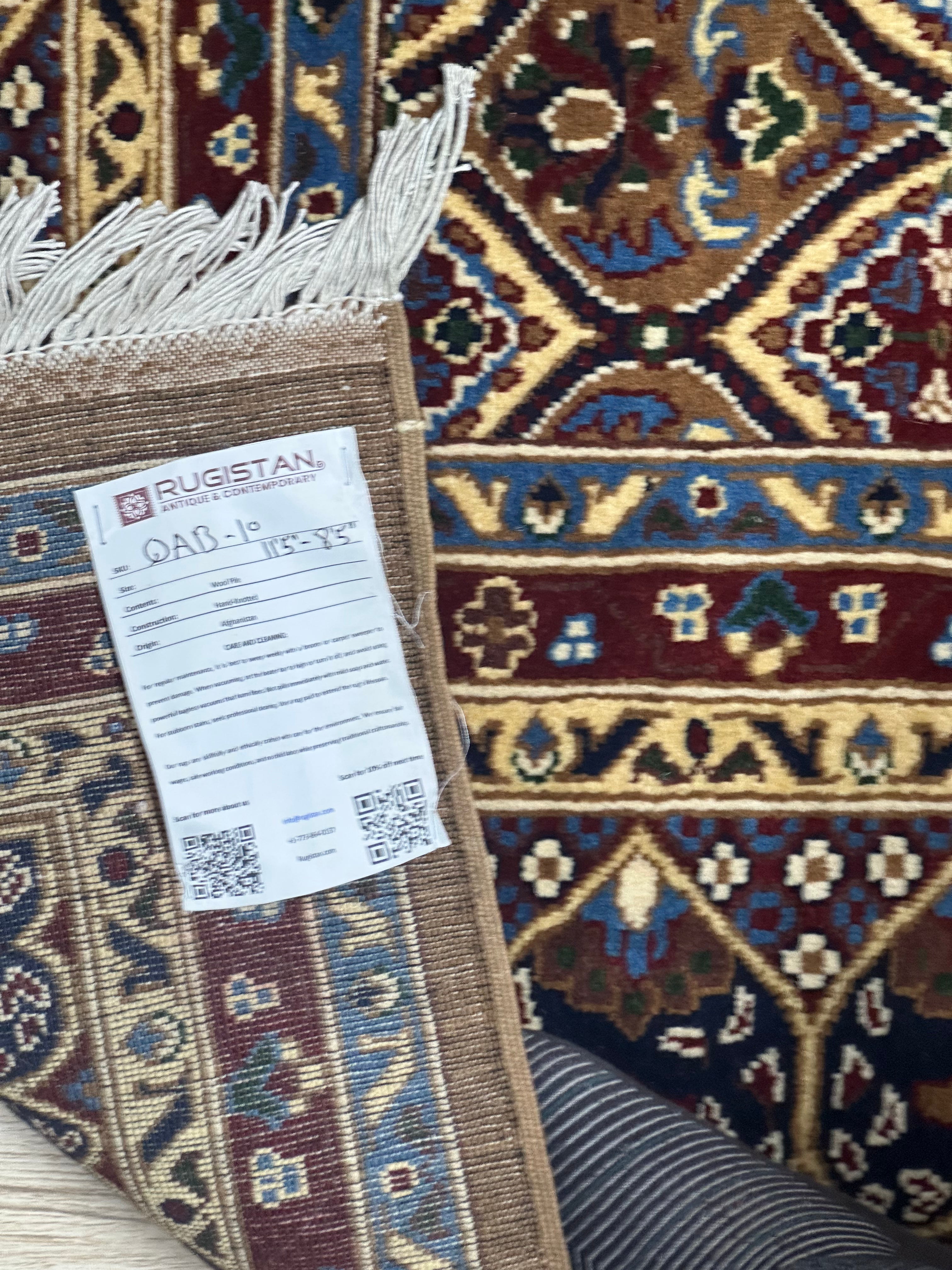 Afghan Rug 8x11, Ivory, Purple & Navy, Hand-Knotted Wool, view 10