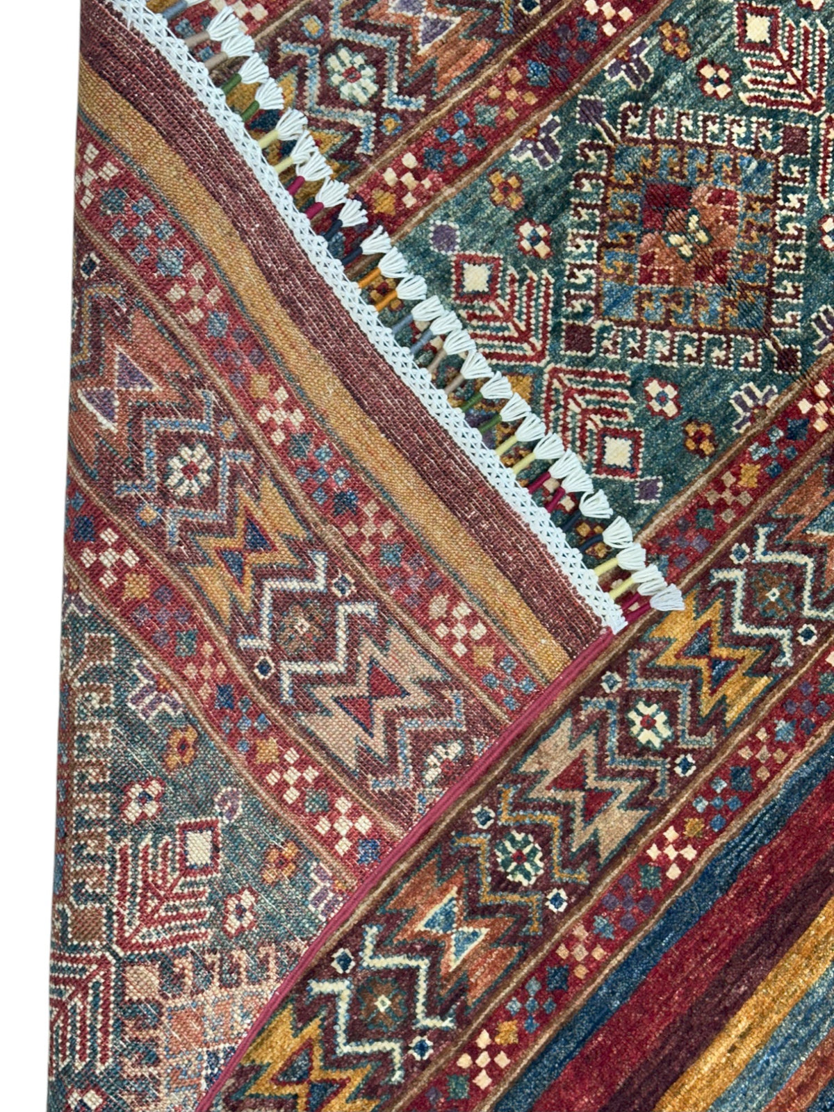 Afghan Khorjin Rug 4'11" x 6'10", Hand-Knotted Wool, Red, Blue & Green, view 9