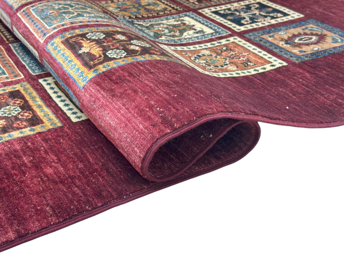 Afghan Bakhtiari Rug 4x6, Burgundy, Ivory & Blue, Hand-Knotted Wool, view 3