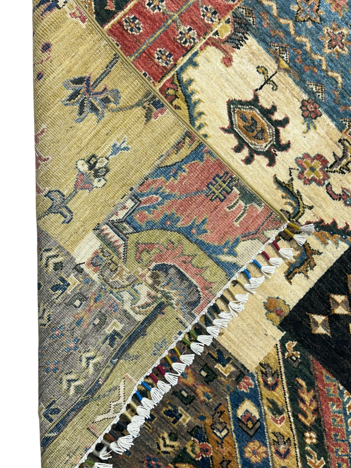Afghan Rug 4x6, Gold, Green & Red, Hand-Knotted Wool, view 4