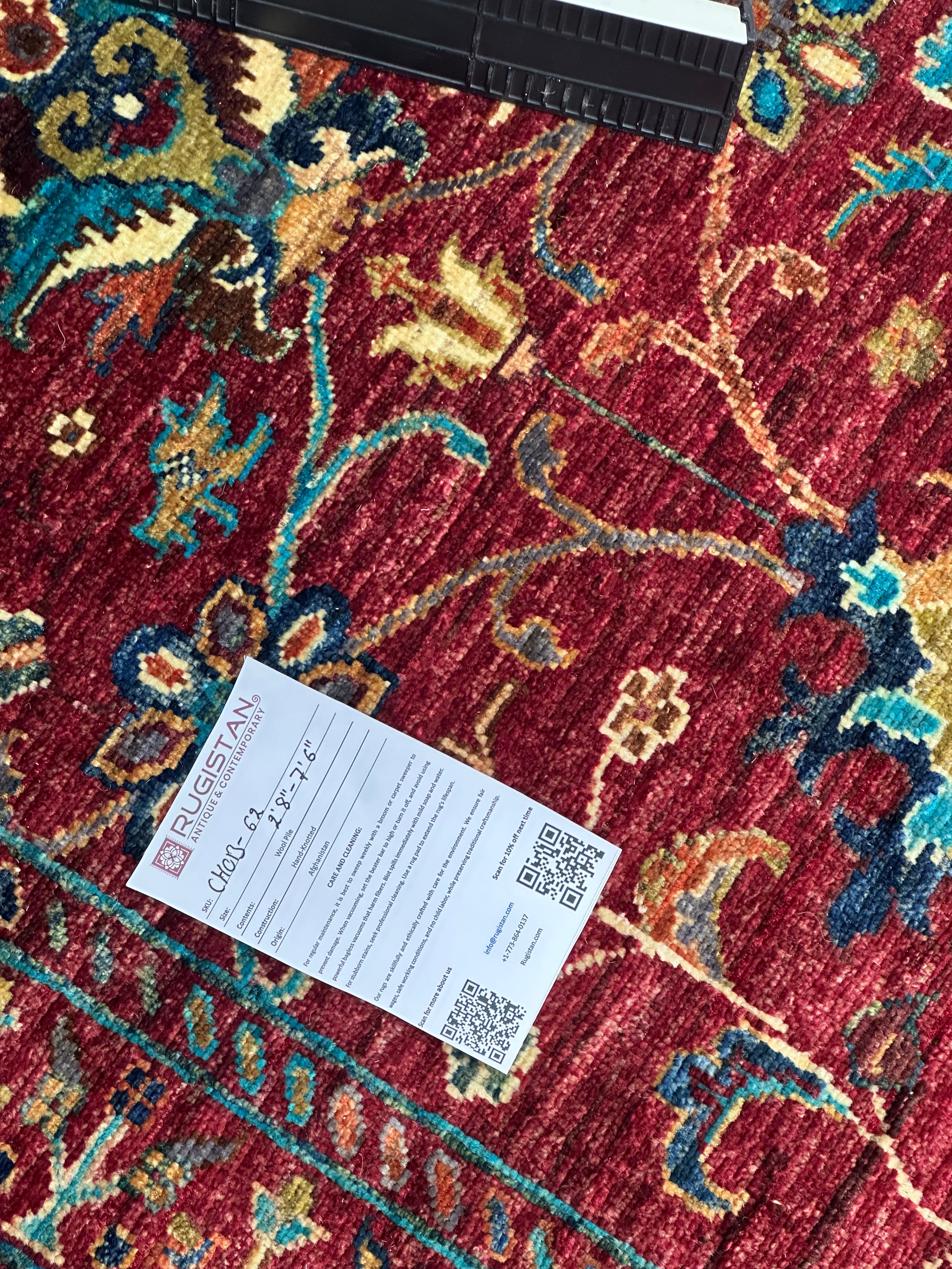 Afghan Chobi Sultani Runner 2'8" x 7'6", Hand-Knotted Ghazni Wool, Red, view 5
