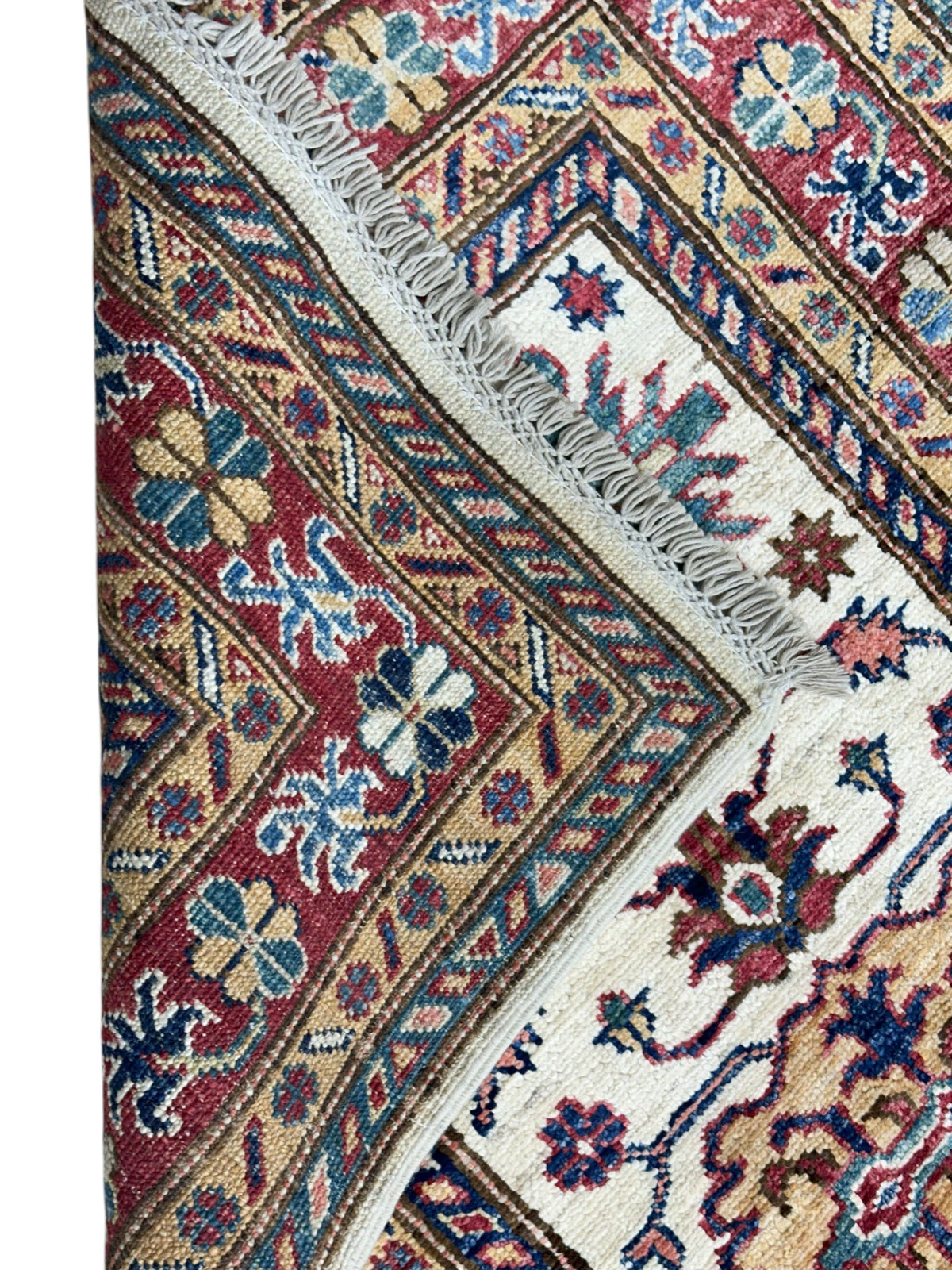 Afghan Super Kazak Runner 2'7" x 10'2", Hand-Knotted Wool, Cream, view 3