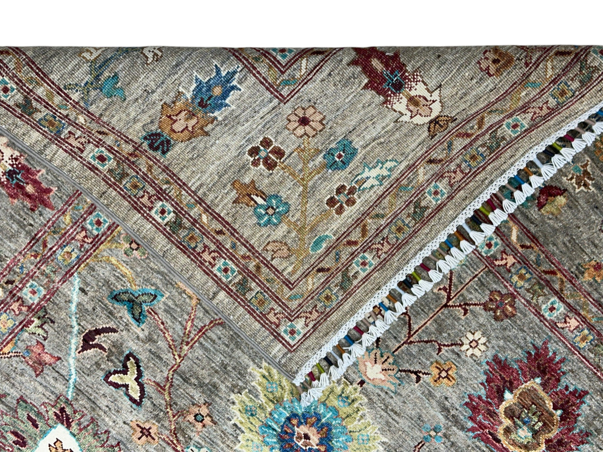 Afghan Chobi Sultani Rug 5'9" x 7'6", Hand-Knotted Ghazni Wool, Cream, view 8