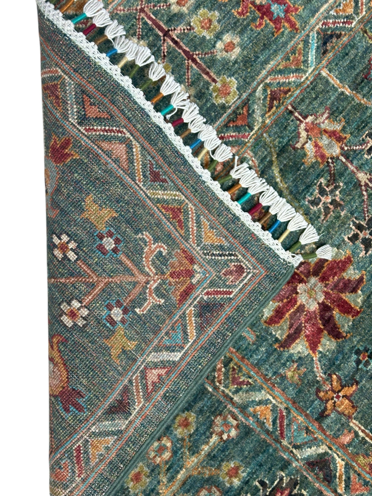 Afghan Chobi Sultani Rug 5'10" x 8', Hand-Knotted Ghazni Wool, Green, view 4