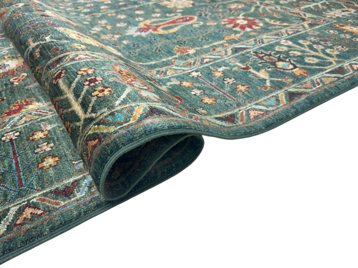 Afghan Chobi Sultani Rug 5'10" x 8', Hand-Knotted Ghazni Wool, Green, view 3