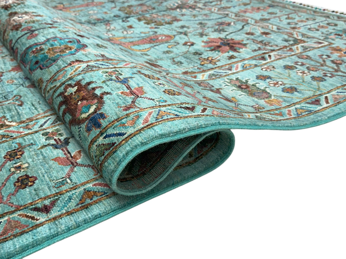 Afghan Chobi Sultani Rug 5'9" x 10'8", Hand-Knotted Ghazni Wool, Blue, view 4