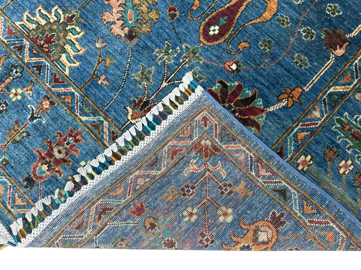 Afghan Chobi Sultani Rug 5'9" x 8'2", Hand-Knotted Ghazni Wool, Blue, view 4