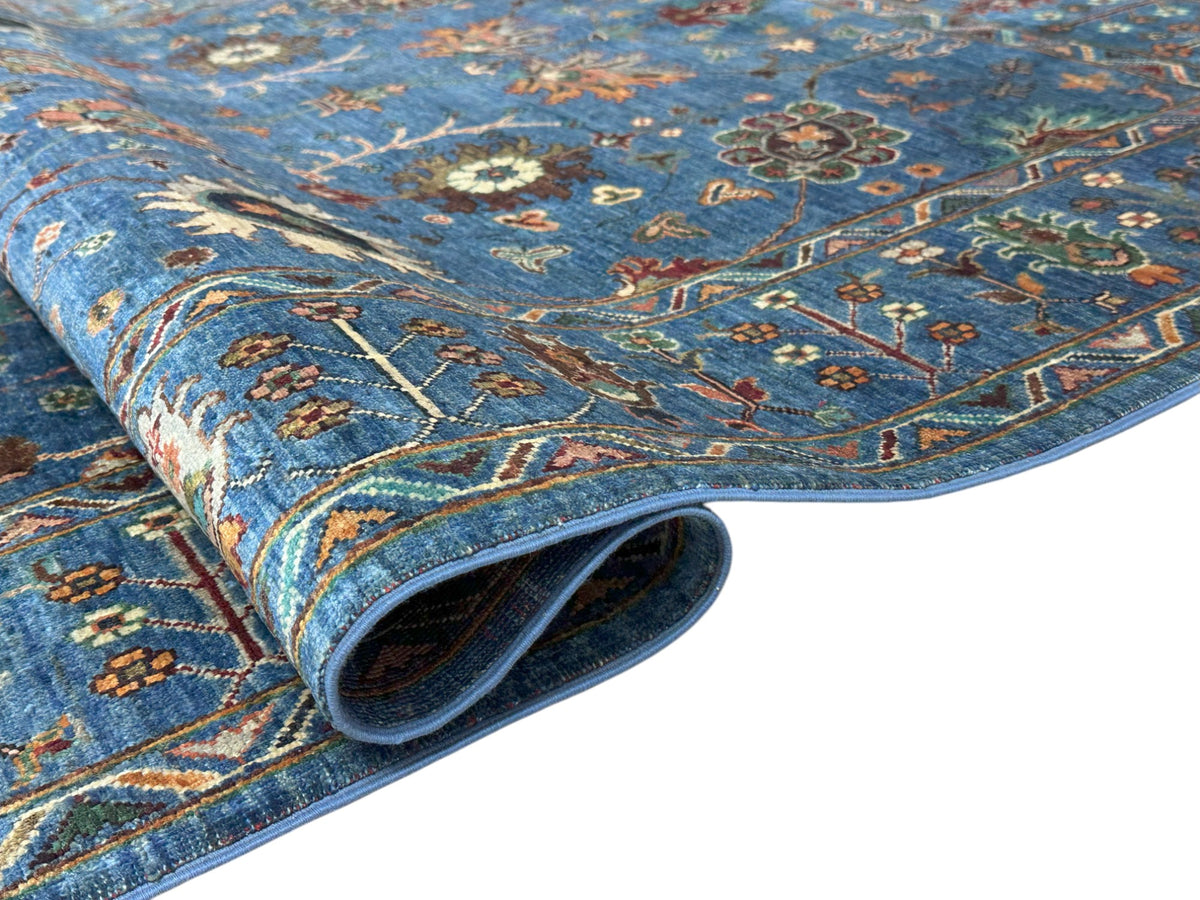 Afghan Chobi Sultani Rug 5'9" x 8'2", Hand-Knotted Ghazni Wool, Blue, view 3