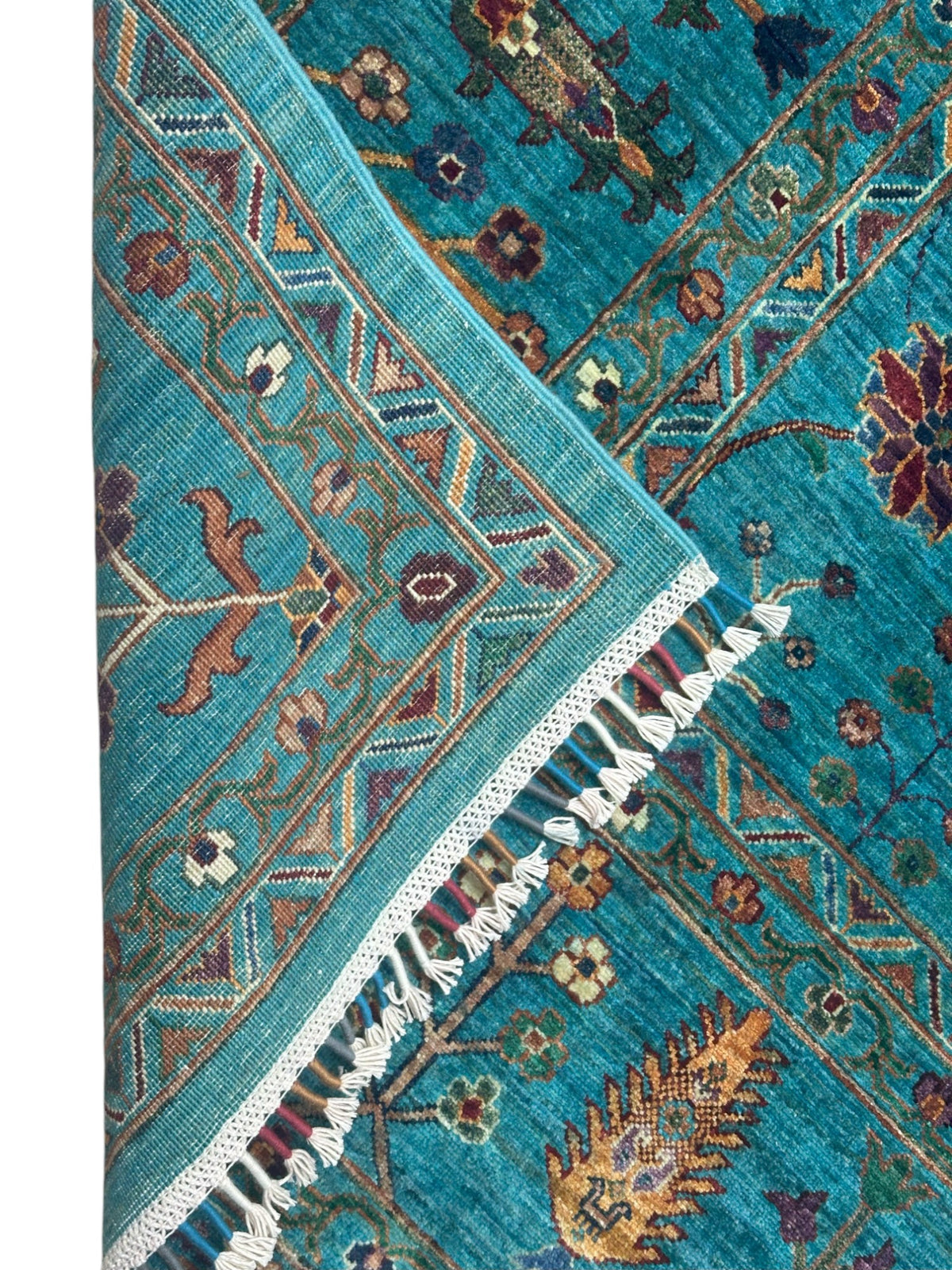 Afghan Chobi Sultani Rug 8'11" x 12'2", Hand-Knotted Wool, Turquoise, view 3