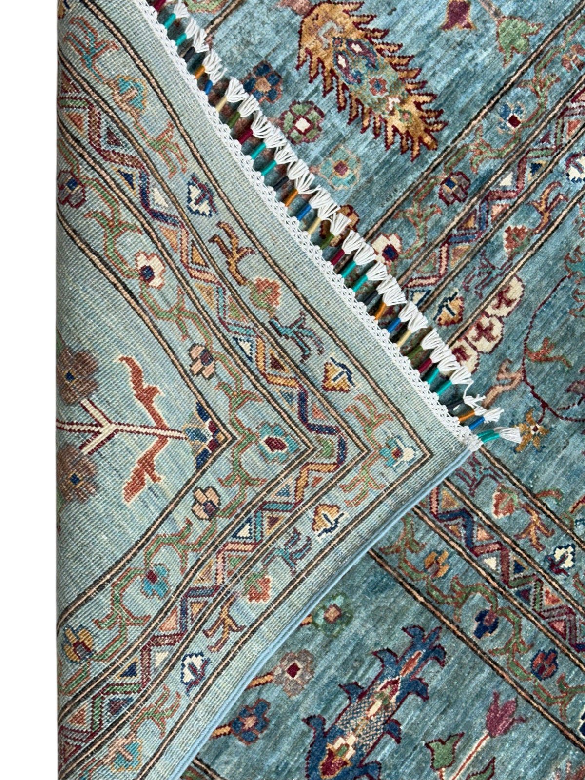 Afghan Chobi Sultani Rug 9'11" x 13'1", Hand-Knotted Ghazni Wool, Blue, view 4