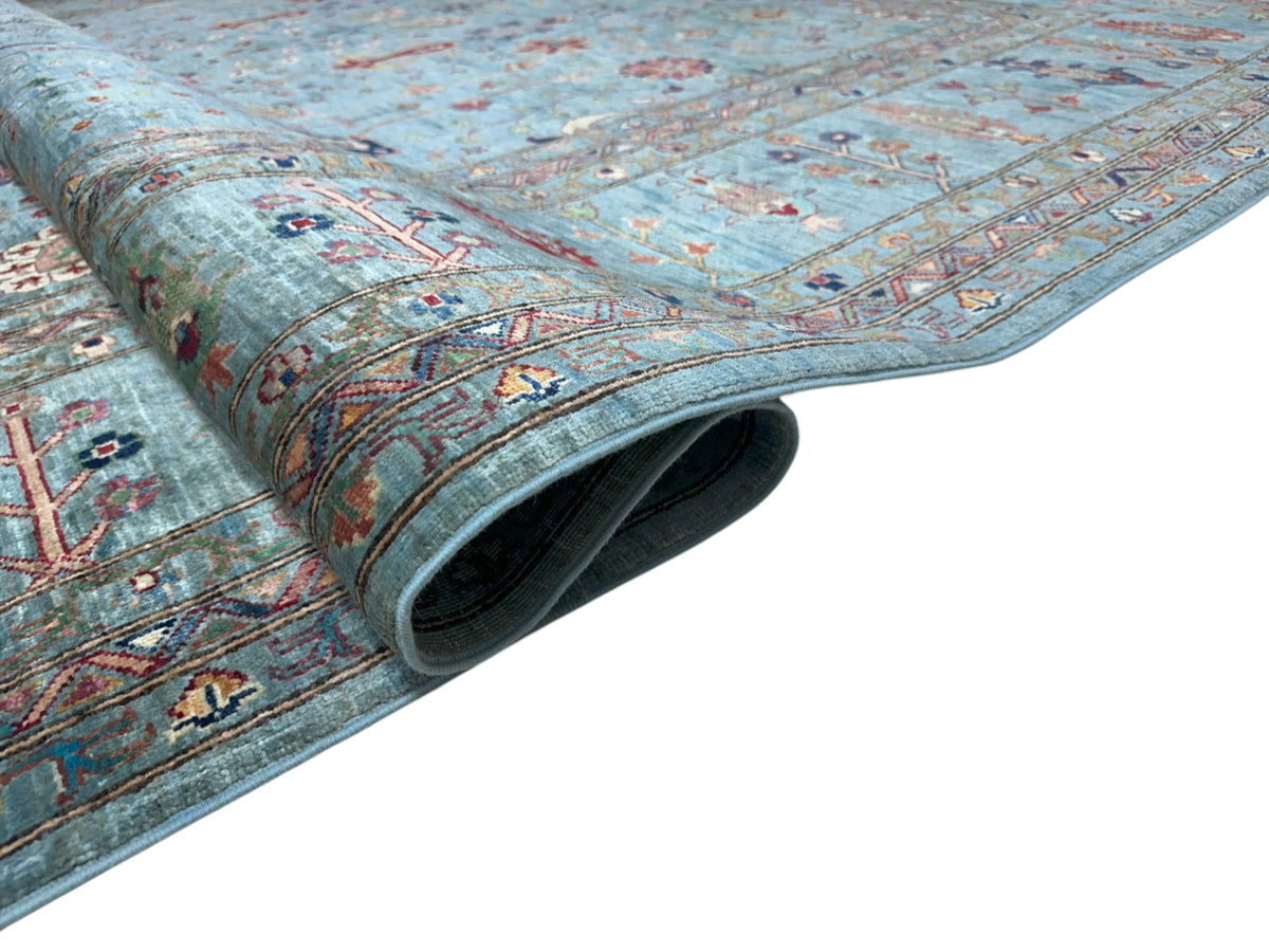 Afghan Chobi Sultani Rug 9'11" x 13'1", Hand-Knotted Ghazni Wool, Blue, view 3
