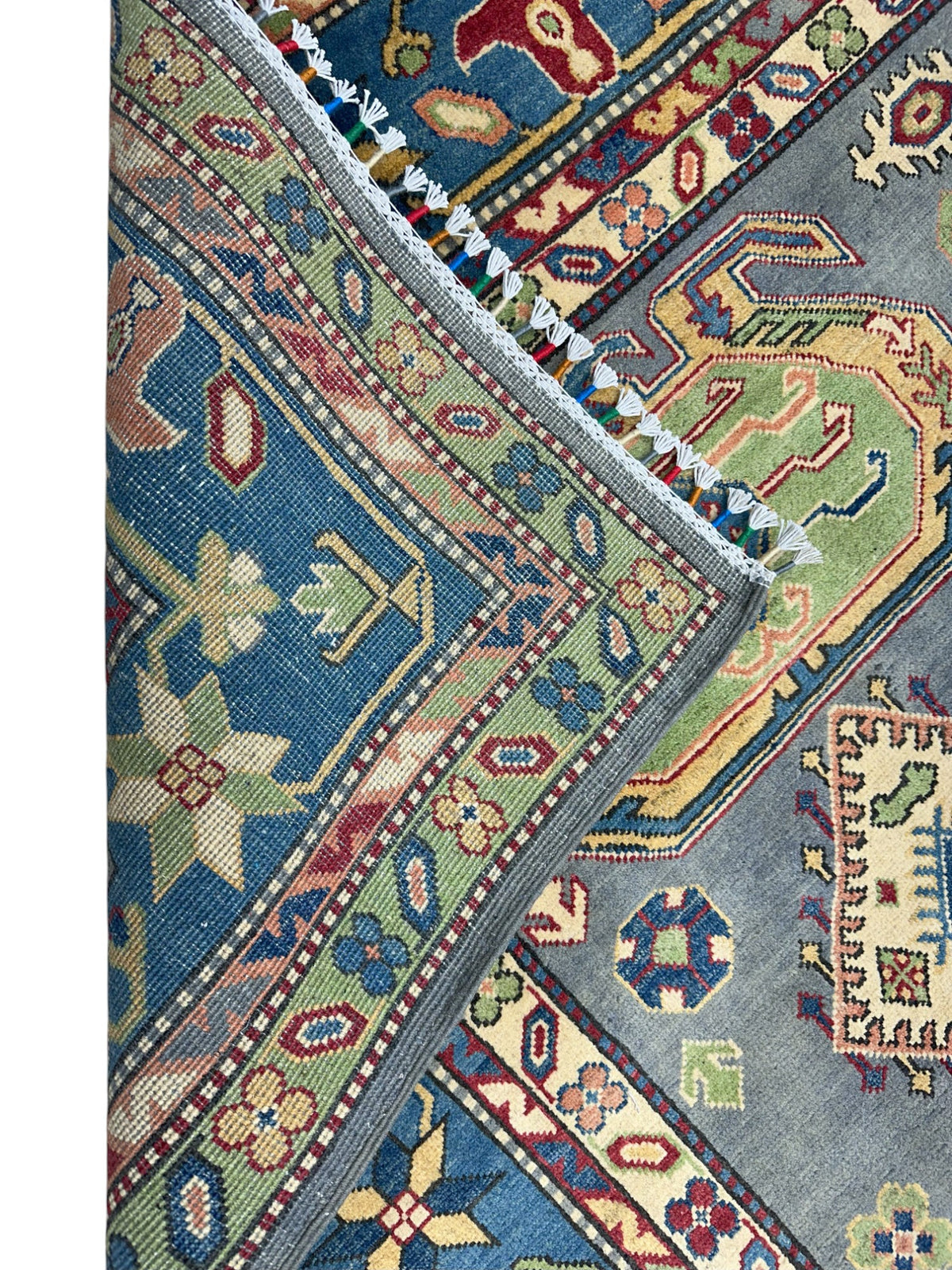 Afghan Kazak Rug 8'3" x 10'8", Hand-Knotted Wool, Navy, Red & Green, view 9