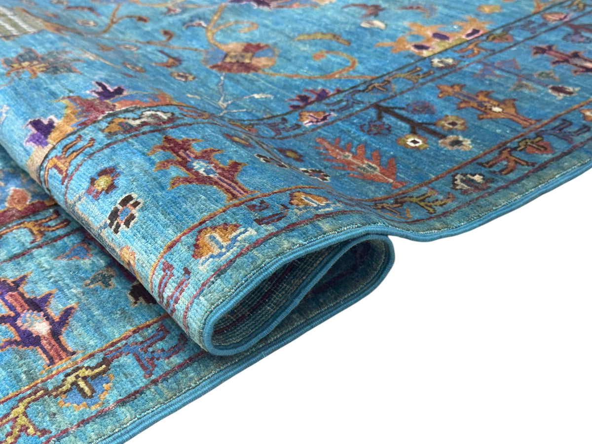 Afghan Chobi Sultani Rug 4'2" x 6'2", Hand-Knotted Ghazni Wool, Blue, view 3