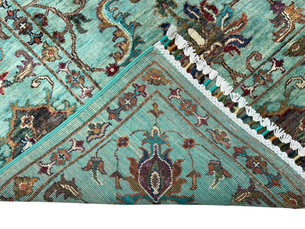 Afghan Chobi Sultani Rug 5'9" x 7'10", Hand-Knotted Wool, Turquoise, view 2