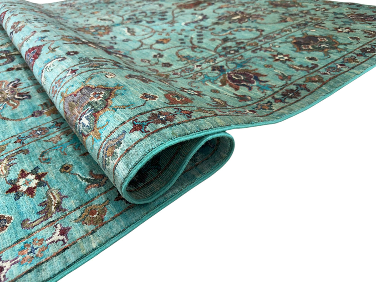 Afghan Chobi Sultani Rug 5'9" x 7'10", Hand-Knotted Wool, Turquoise