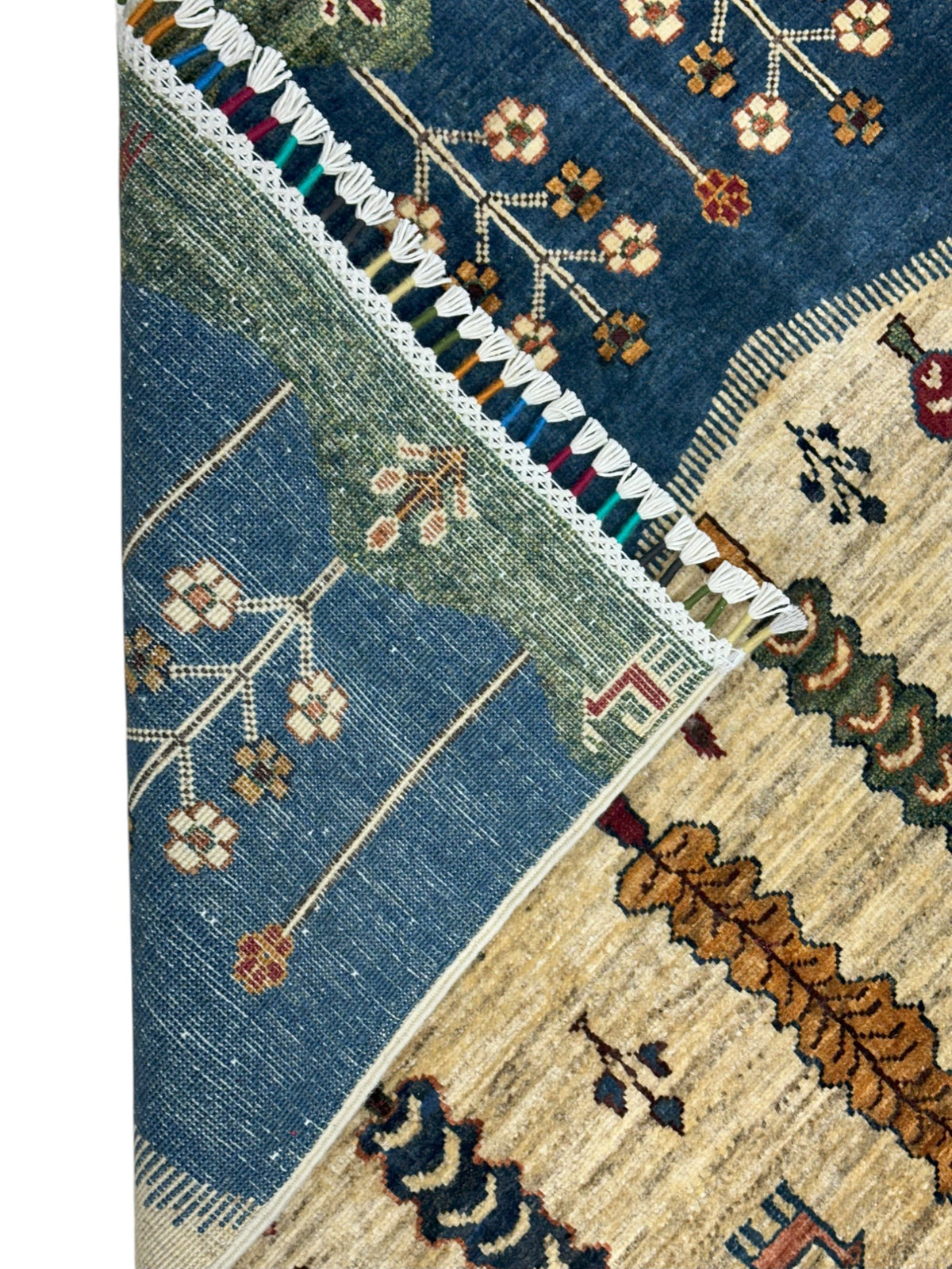 Afghan Gabbeh Rug 5x7, Ivory, Rust & Green, Hand-Knotted Wool, view 4