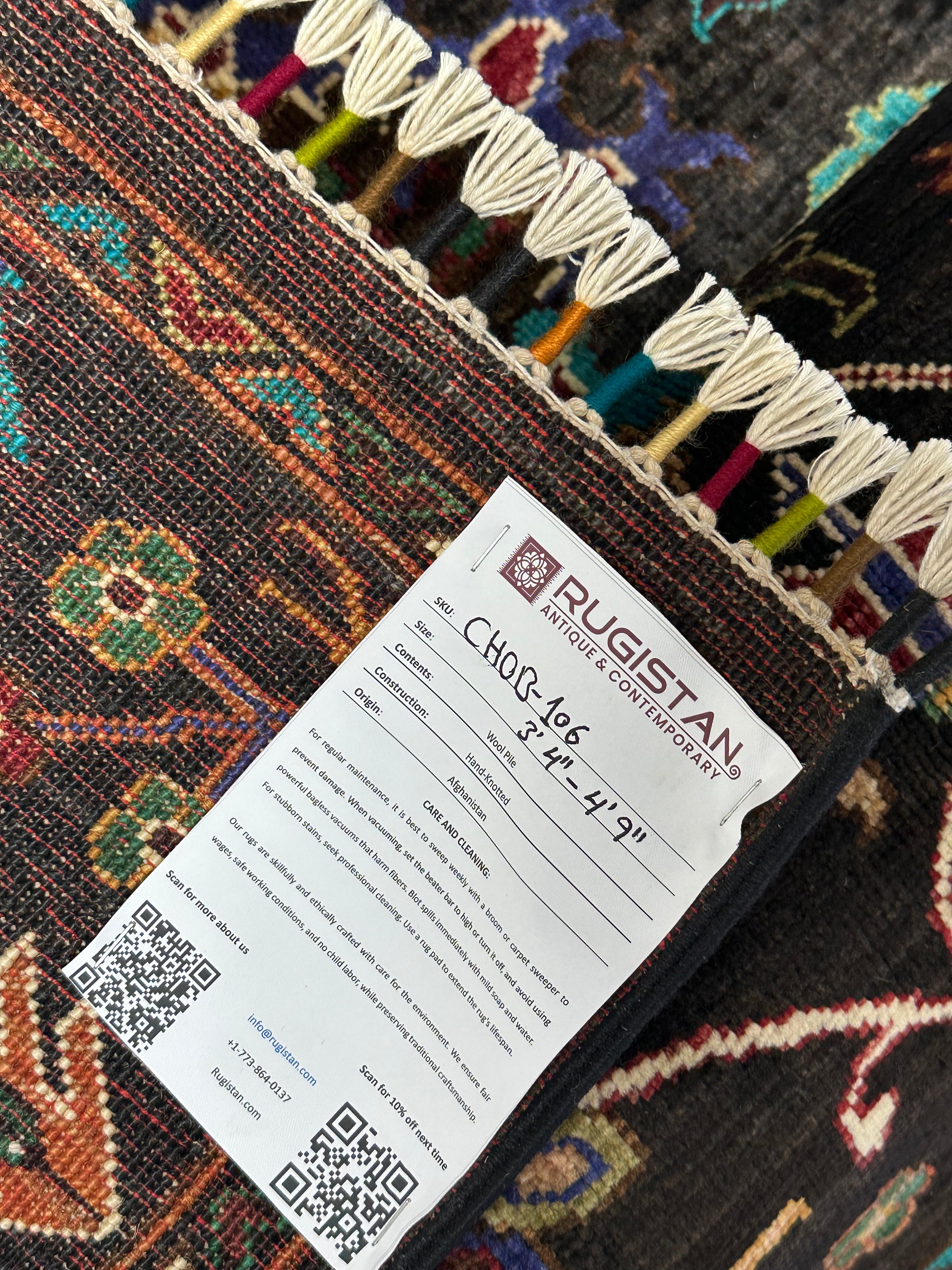 Afghan Chobi Sultani Rug 2'11" x 4'2", Hand-Knotted Ghazni Wool, Blue, view 5
