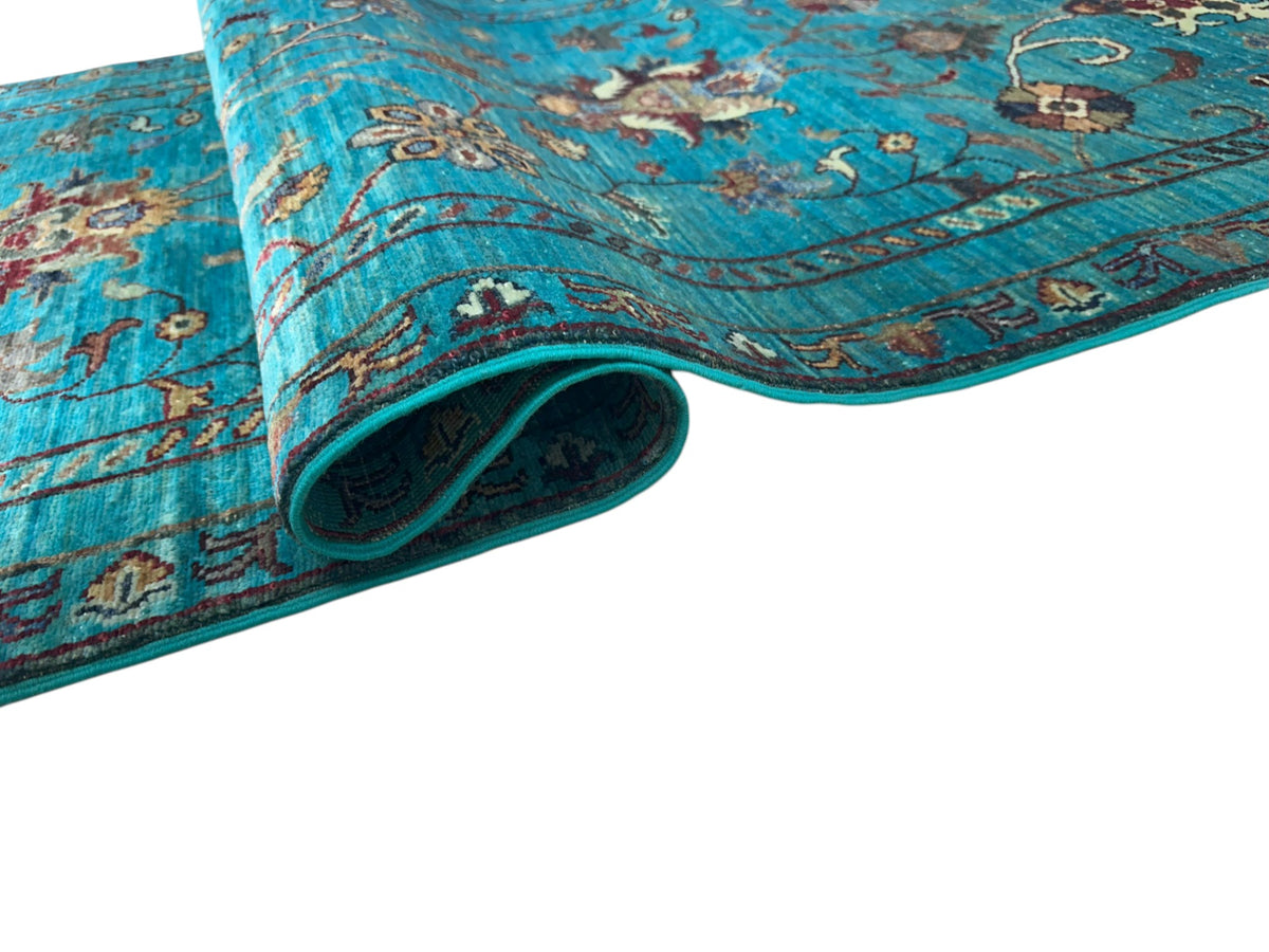Afghan Super Kazak Runner 2'11" x 9'9", Hand-Knotted Ghazni Wool, Blue, view 3