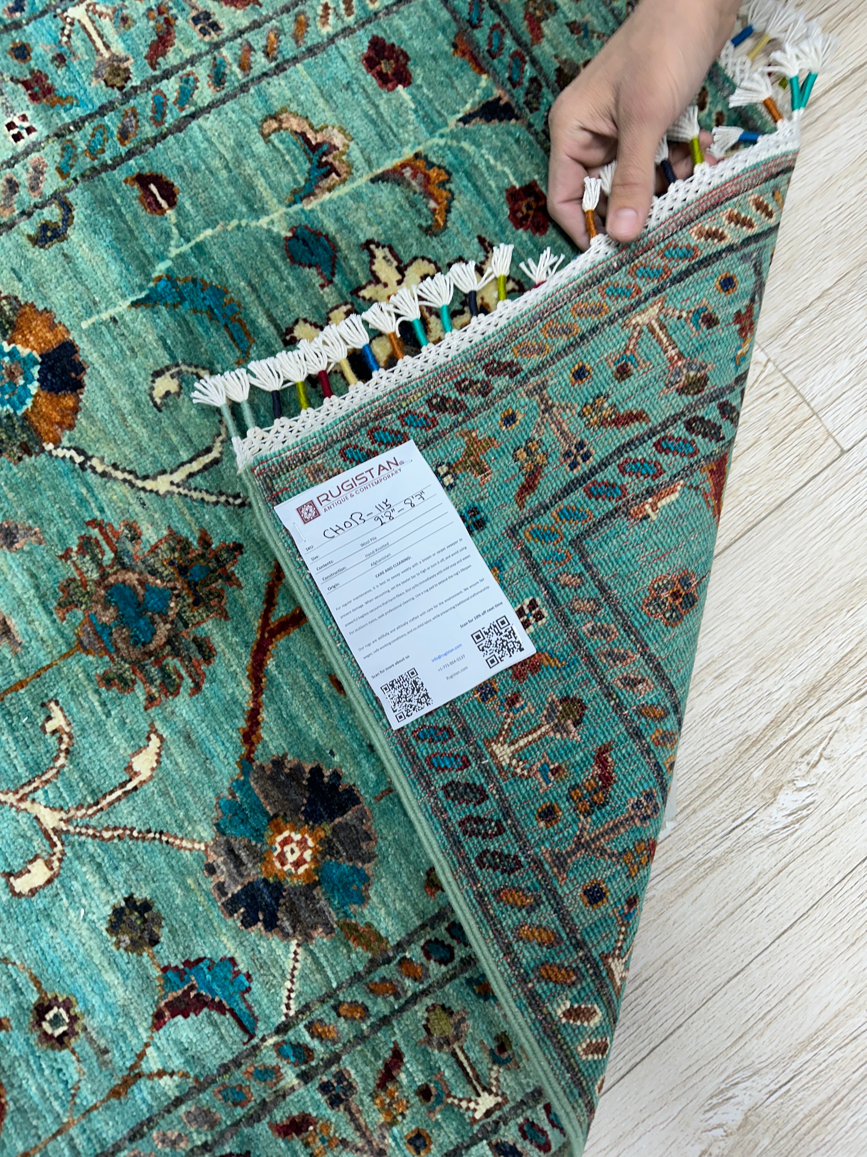 Afghan Chobi Sultani Runner 2'9" x 7'9", Hand-Knotted Wool, Green, view 5