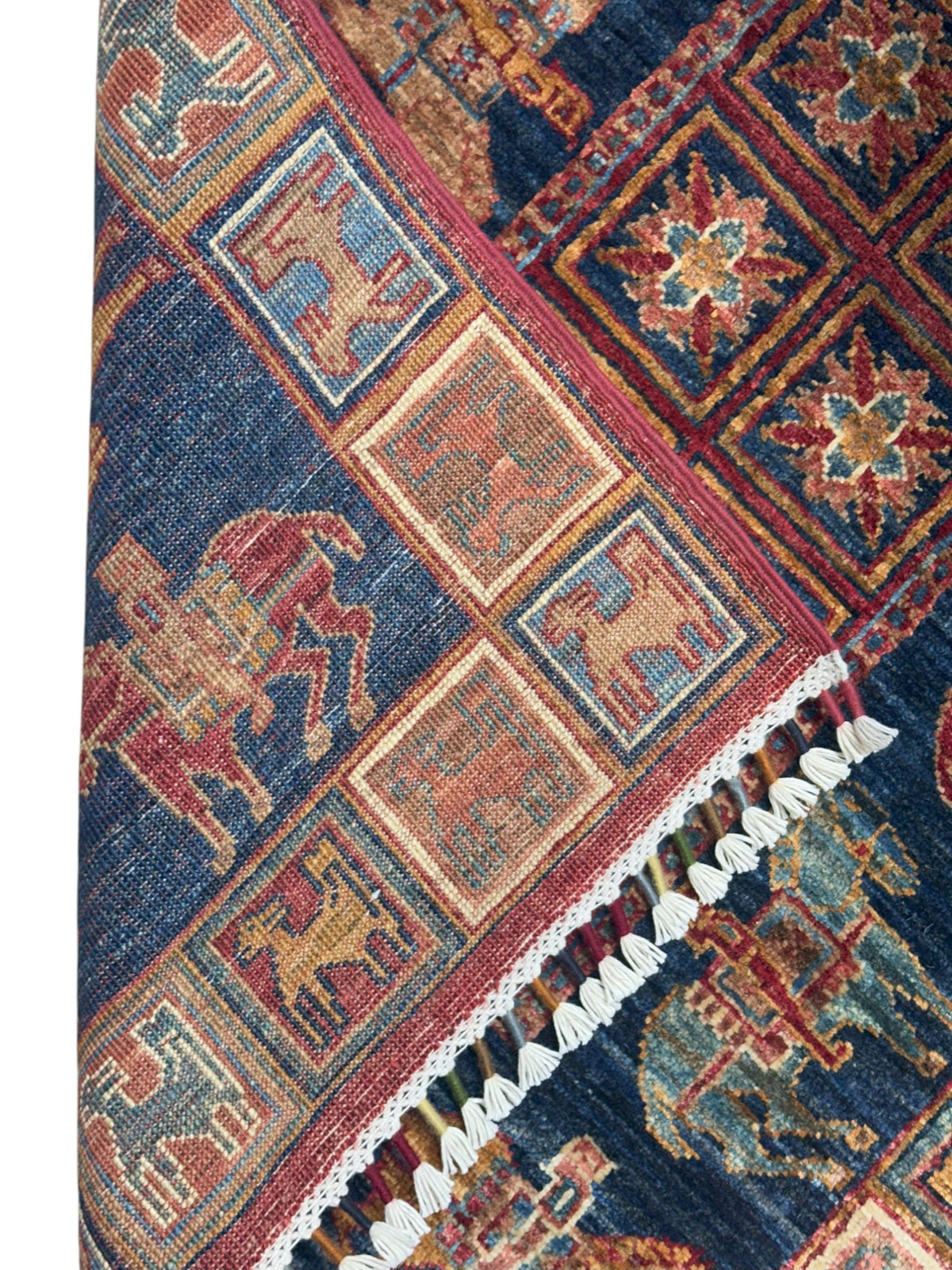 Afghan Chobi Runner 3x10, Red, Navy & Rust, Hand-Knotted Wool, view 4
