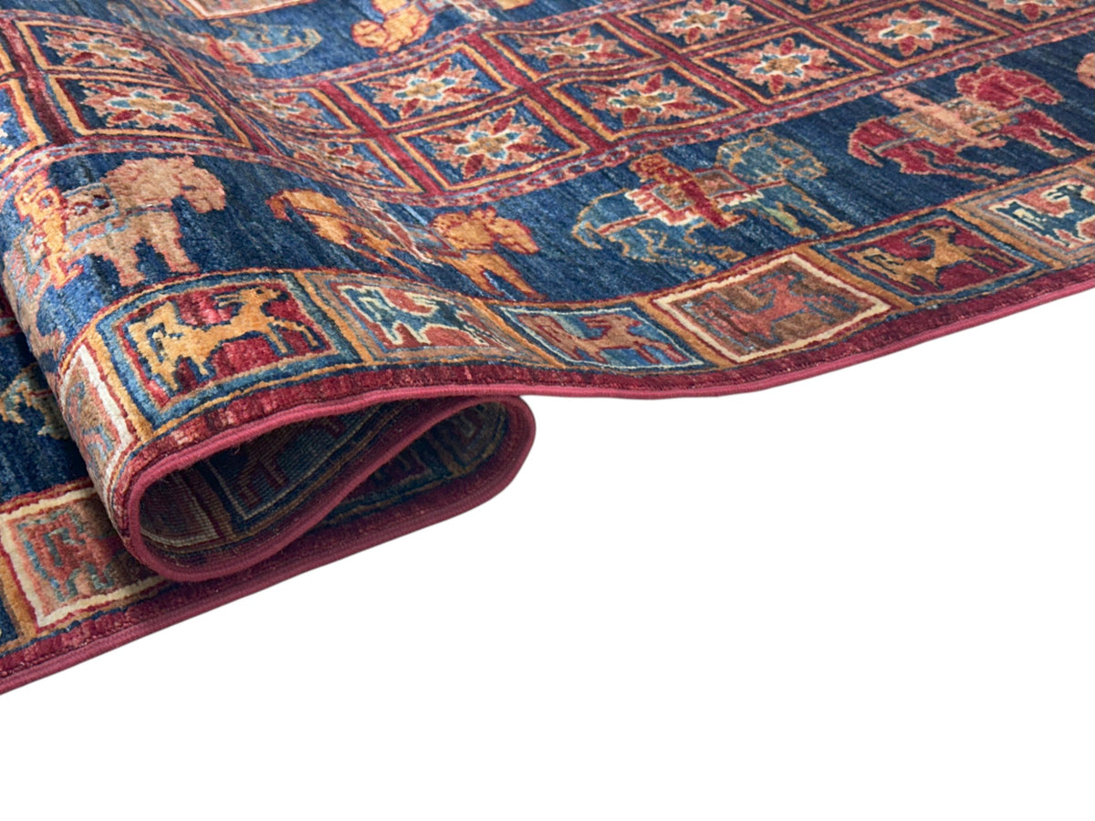 Afghan Chobi Runner 3x10, Red, Navy & Rust, Hand-Knotted Wool, view 3