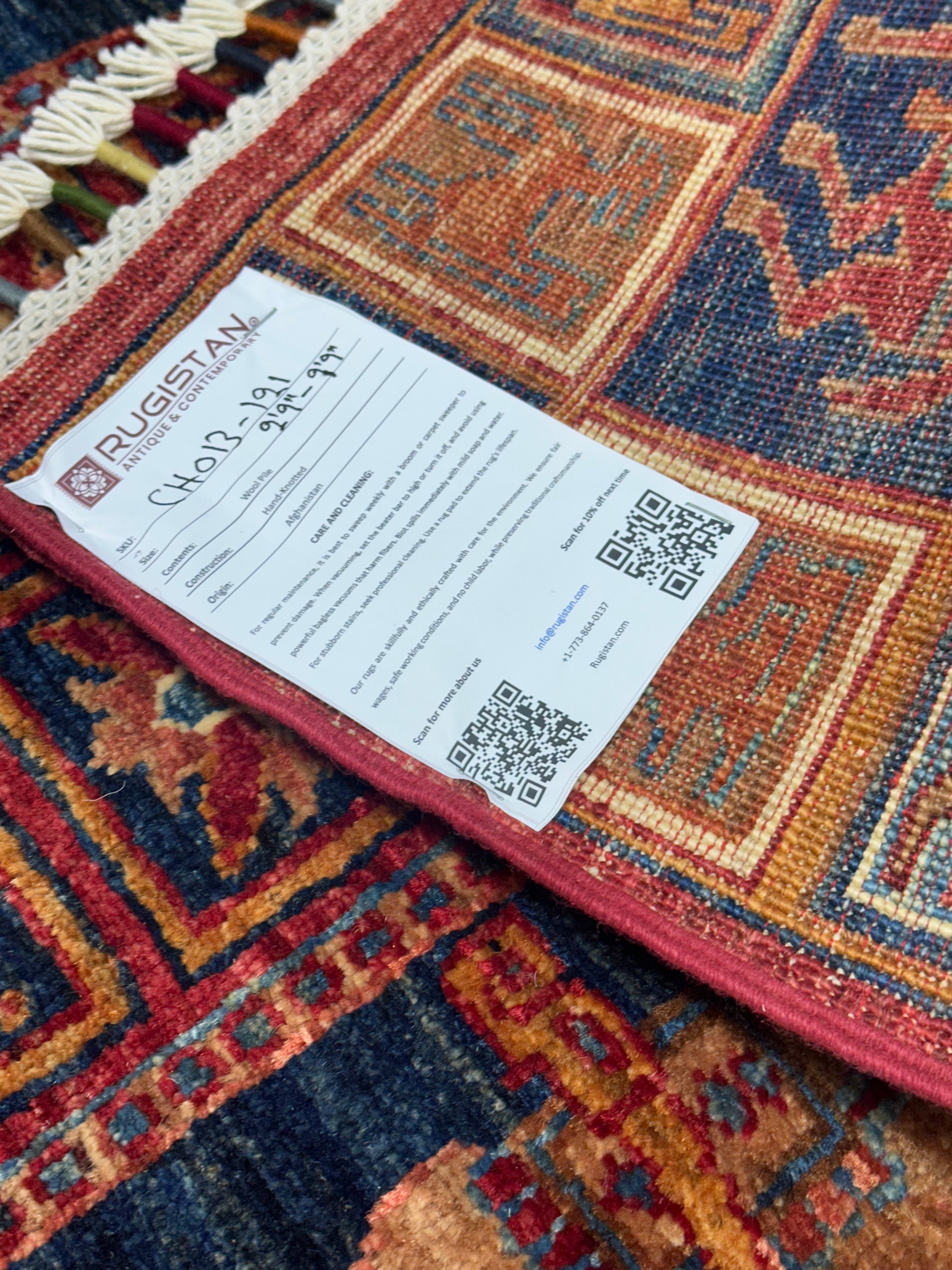 Afghan Chobi Runner 3x10, Red, Navy & Rust, Hand-Knotted Wool, view 5