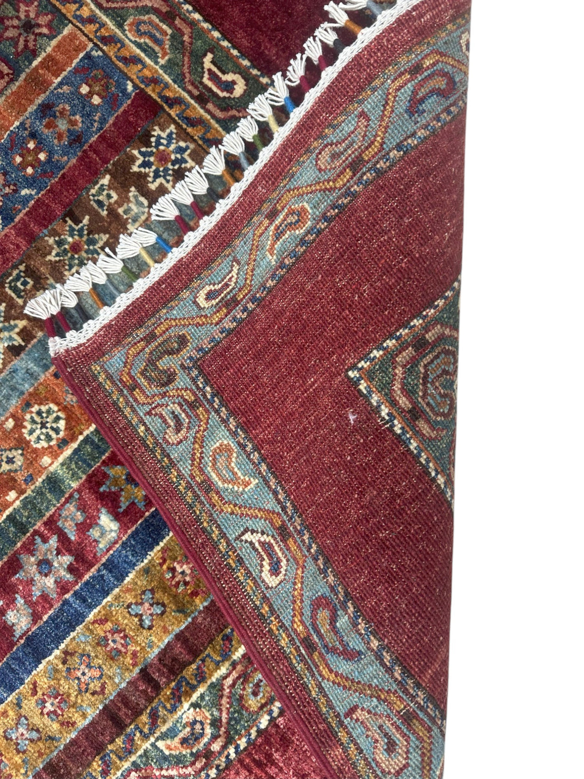 Afghan Khorjin Rug 5'10" x 8', Hand-Knotted Wool, Red, Blue & Orange, view 10