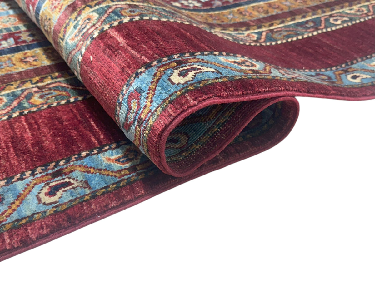 Afghan Khorjin Rug 5'10" x 8', Hand-Knotted Wool, Red, Blue & Orange, view 9