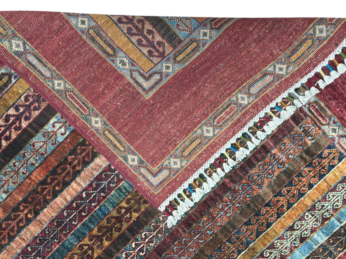 Afghan Khorjin Rug 7'1" x 10'2", Hand-Knotted Wool, Red, Blue & Orange, view 11
