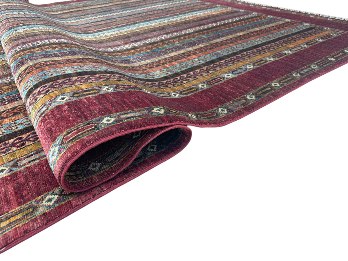 Afghan Khorjin Rug 7'1" x 10'2", Hand-Knotted Wool, Red, Blue & Orange, view 12