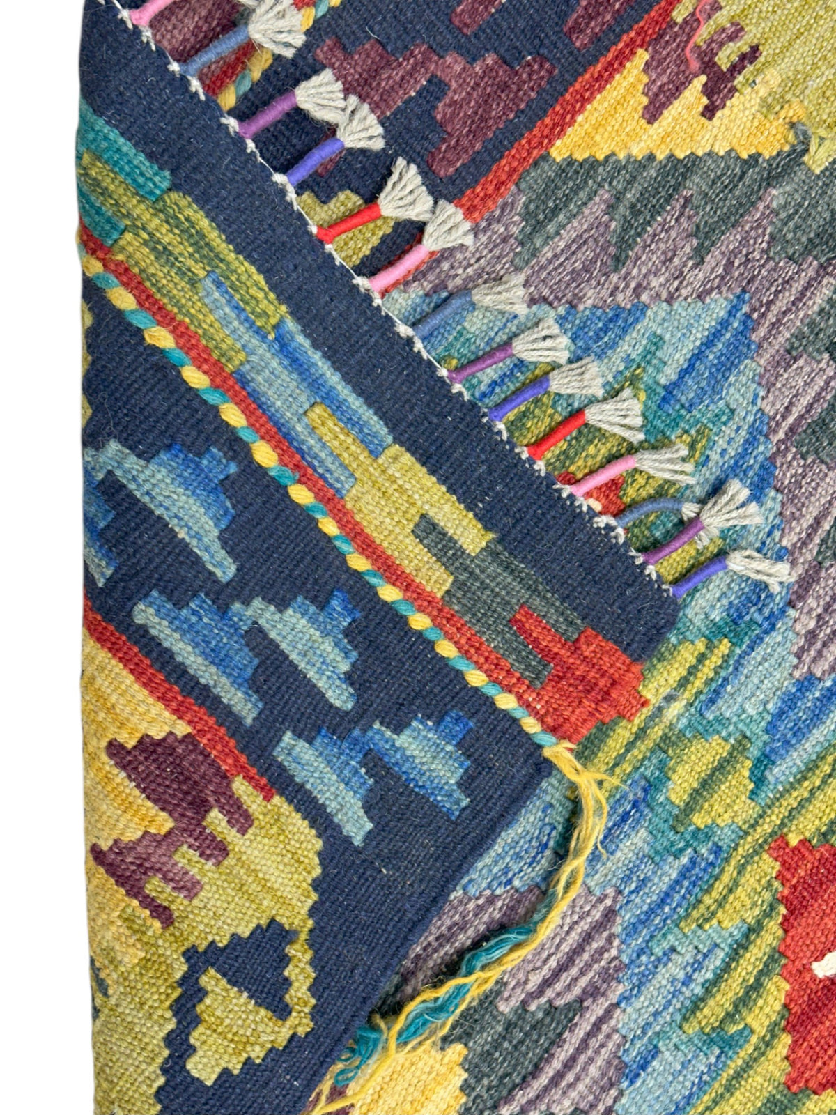 Afghan Kilim Runner 2x6, Navy, Blue & Gray, Hand-Woven Wool Flatweave, view 3
