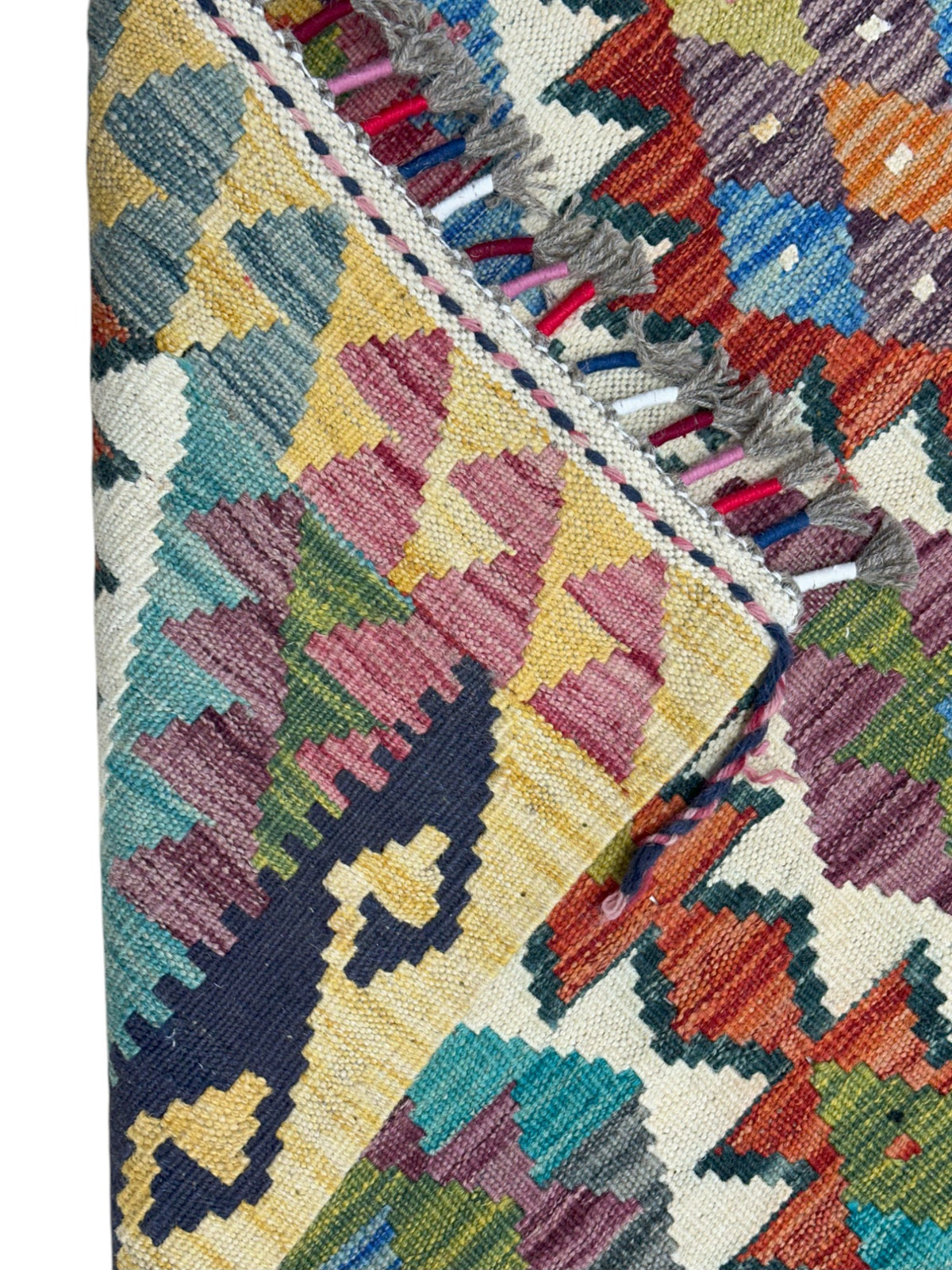 Afghan Kilim Runner 3x7, Rust, Ivory & Gold, Hand-Woven Wool Flatweave, view 3