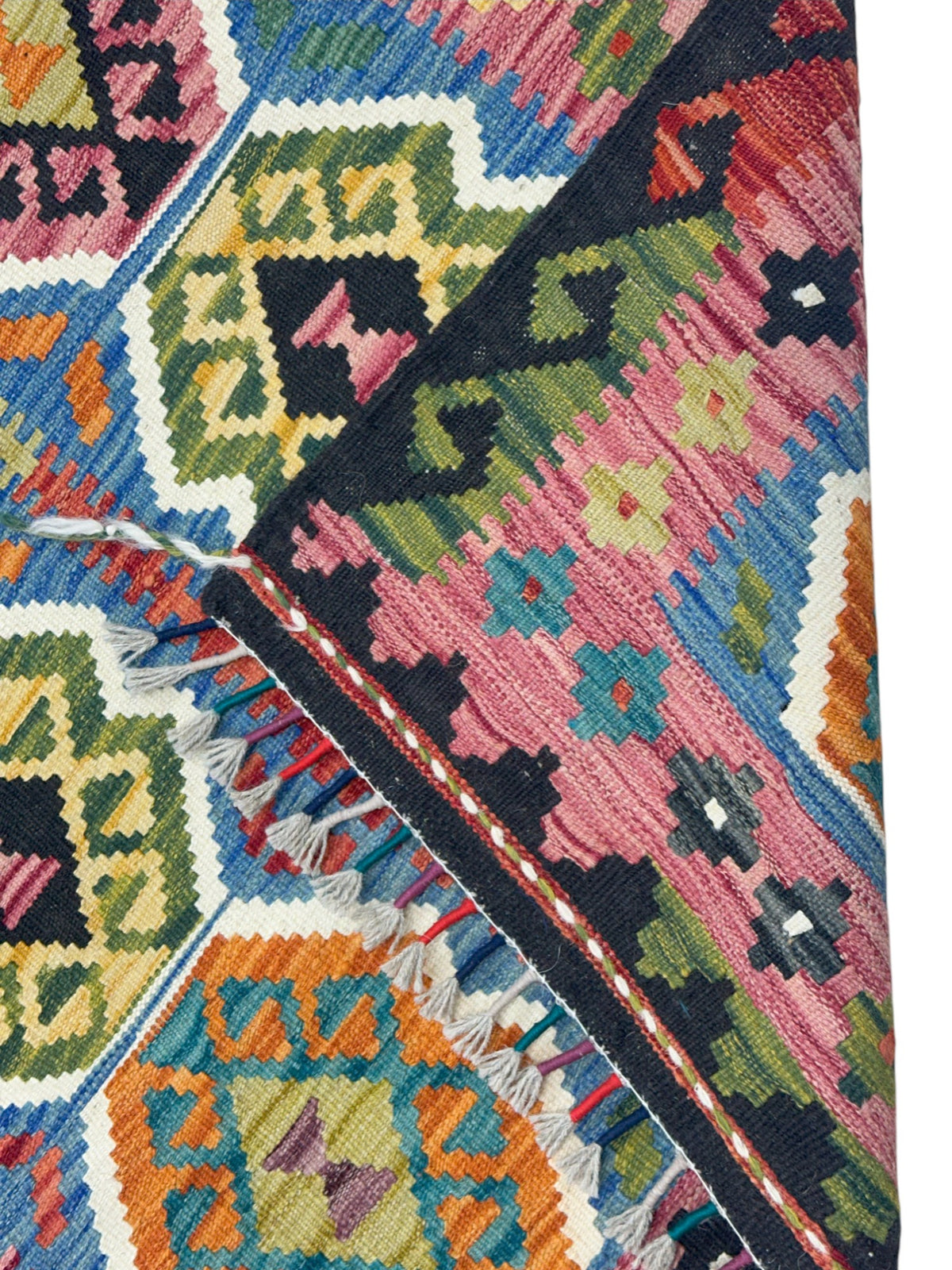 Afghan Kilim Rug 3x5, Pink, Olive Green & Black, Hand-Woven Wool Flatweave, view 3